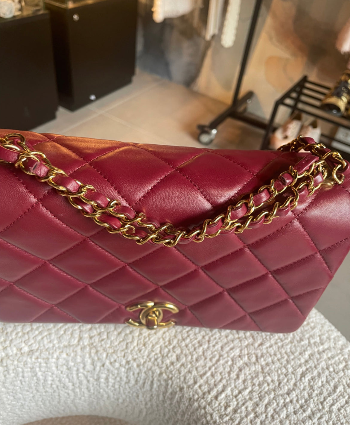 Chanel taske - Bordeaux Lammeskind - Guld hardware - 2022