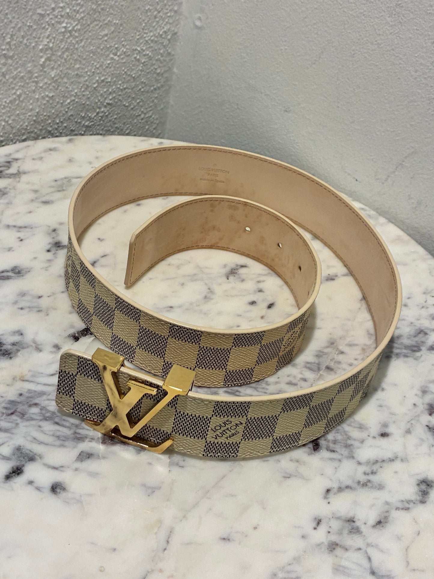 Louis Vuitton Belt - Damien Print with Gold Logo - Size 80