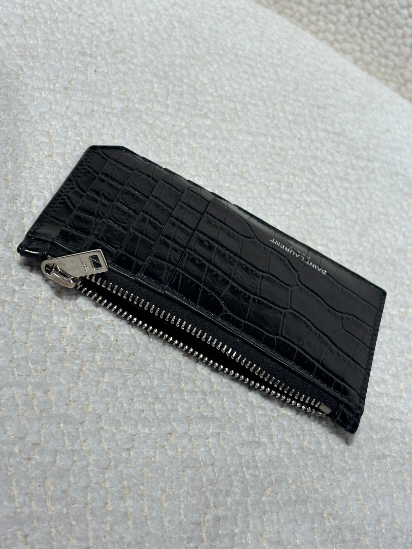 Saint Laurent Cardholder/Wallet – Black Alligator-Embossed Leather