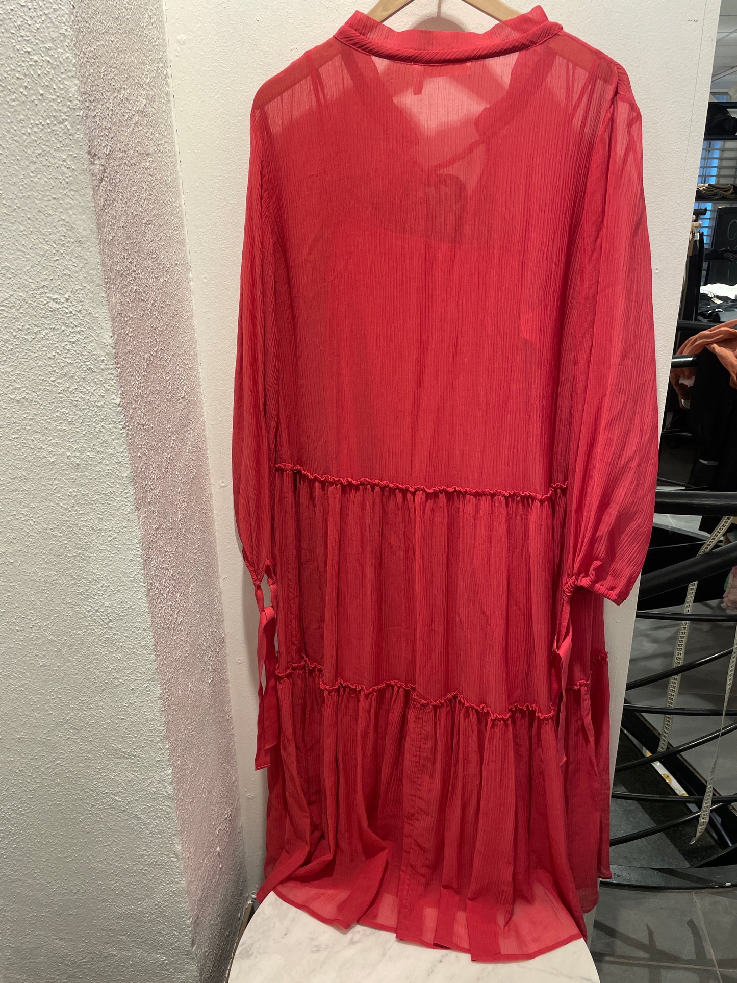 See by Chloé Raspberry Red Textured Tiered Dress - L