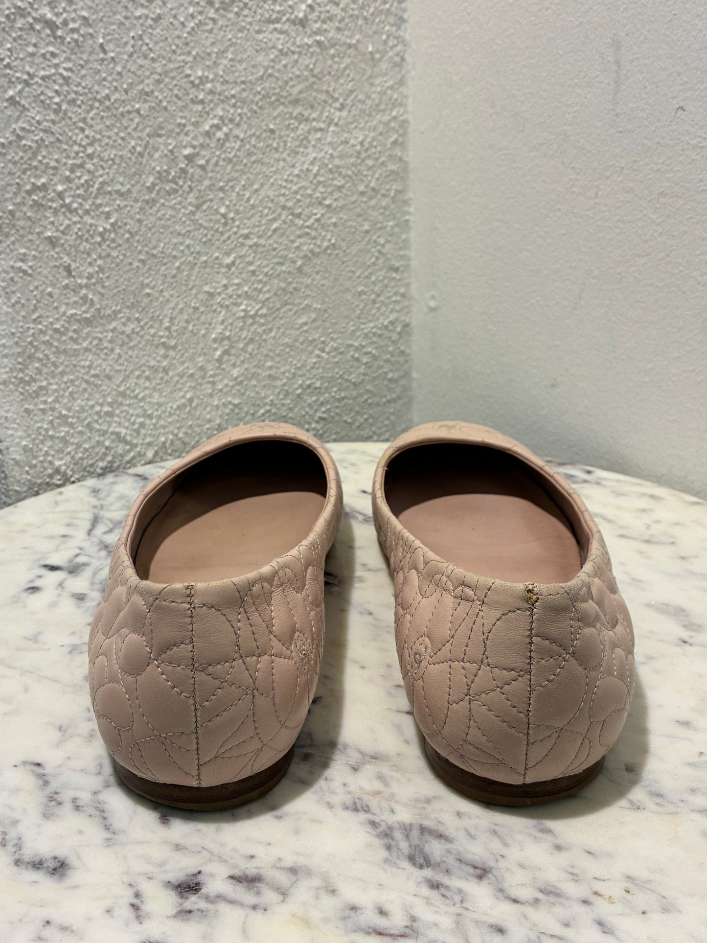 Chanel Ballerina Flats – Blush Leather with Camelia Print & Logos – EU 40.5