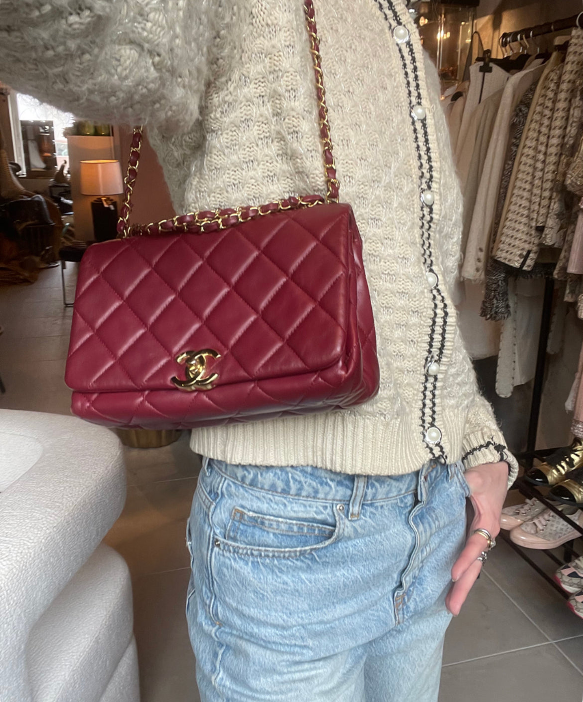 Chanel taske - Bordeaux Lammeskind - Guld hardware - 2022