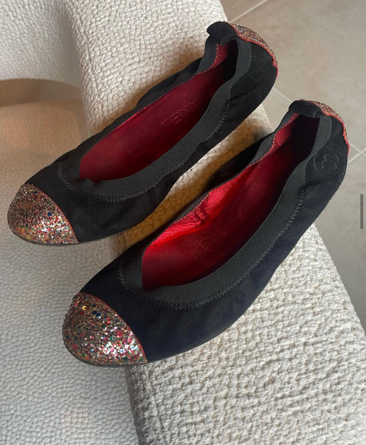 Chanel ballerina - Sort ruskind med glitter - 38