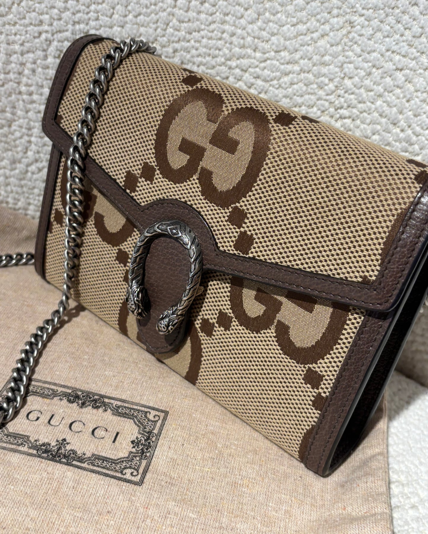 Gucci Dionysus Wallet on Chain - Brown Supreme Canvas & Silver Hardware