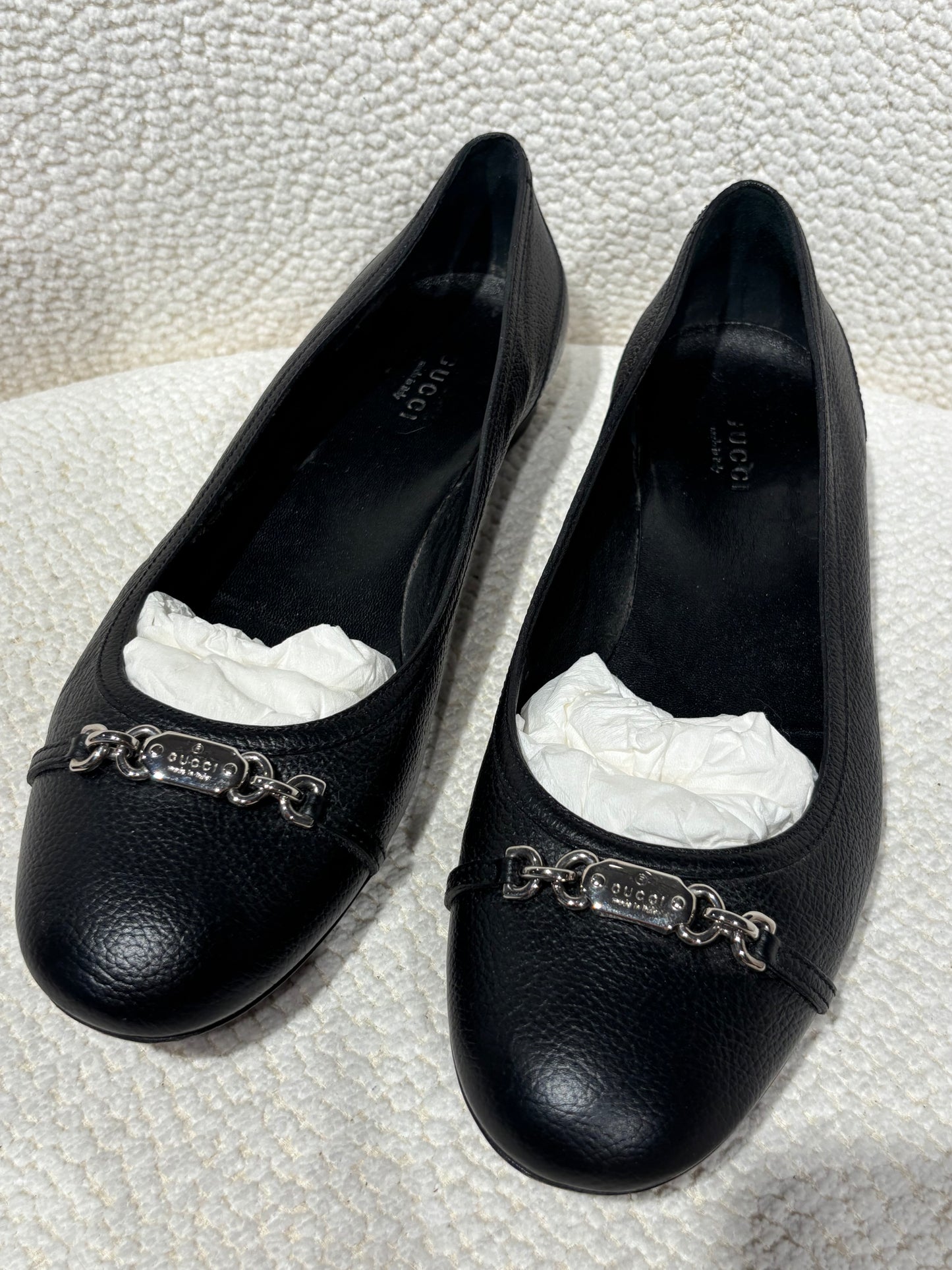Gucci Ballerina - Black Leather with Silver Bit - EU 38.5