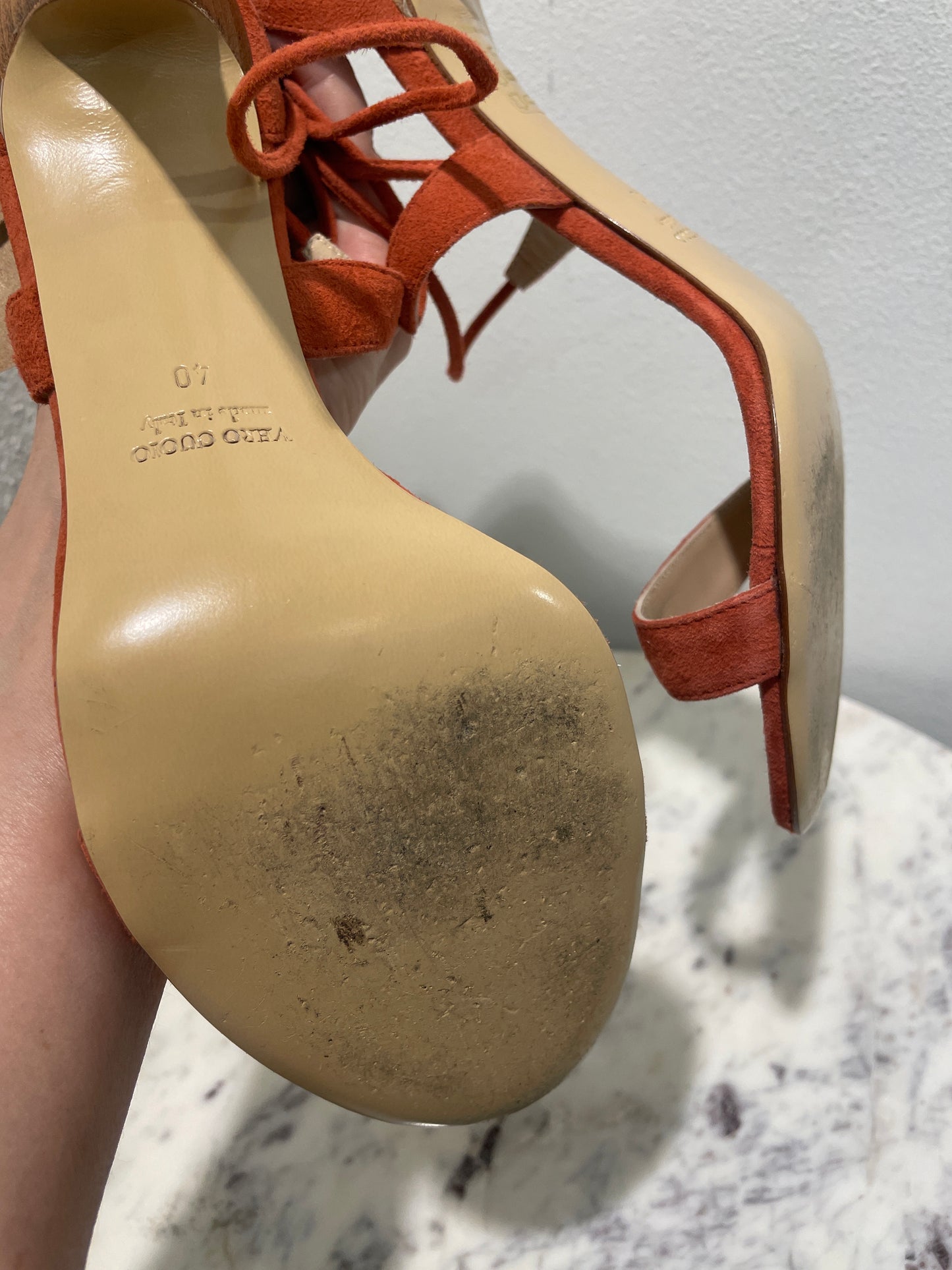 A Pair Copenhagen Rust Orange Suede Lace-Up Stiletto Sandals - 40