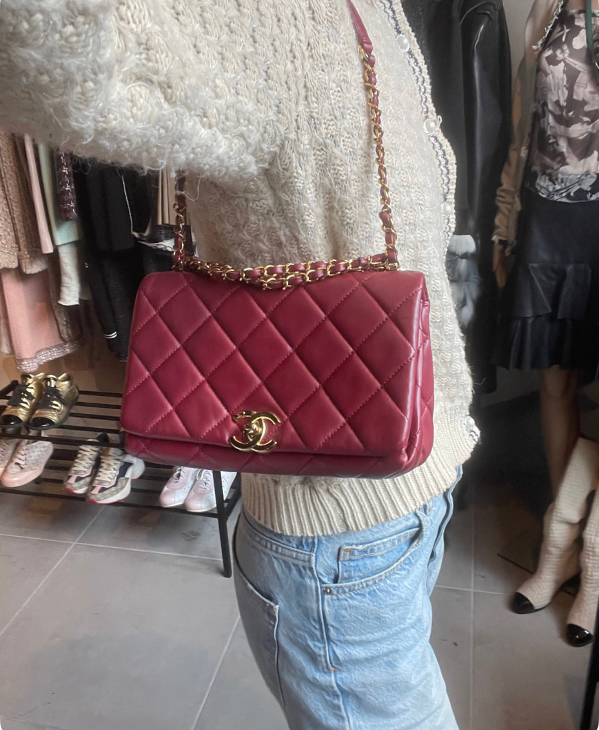 Chanel taske - Bordeaux Lammeskind - Guld hardware - 2022