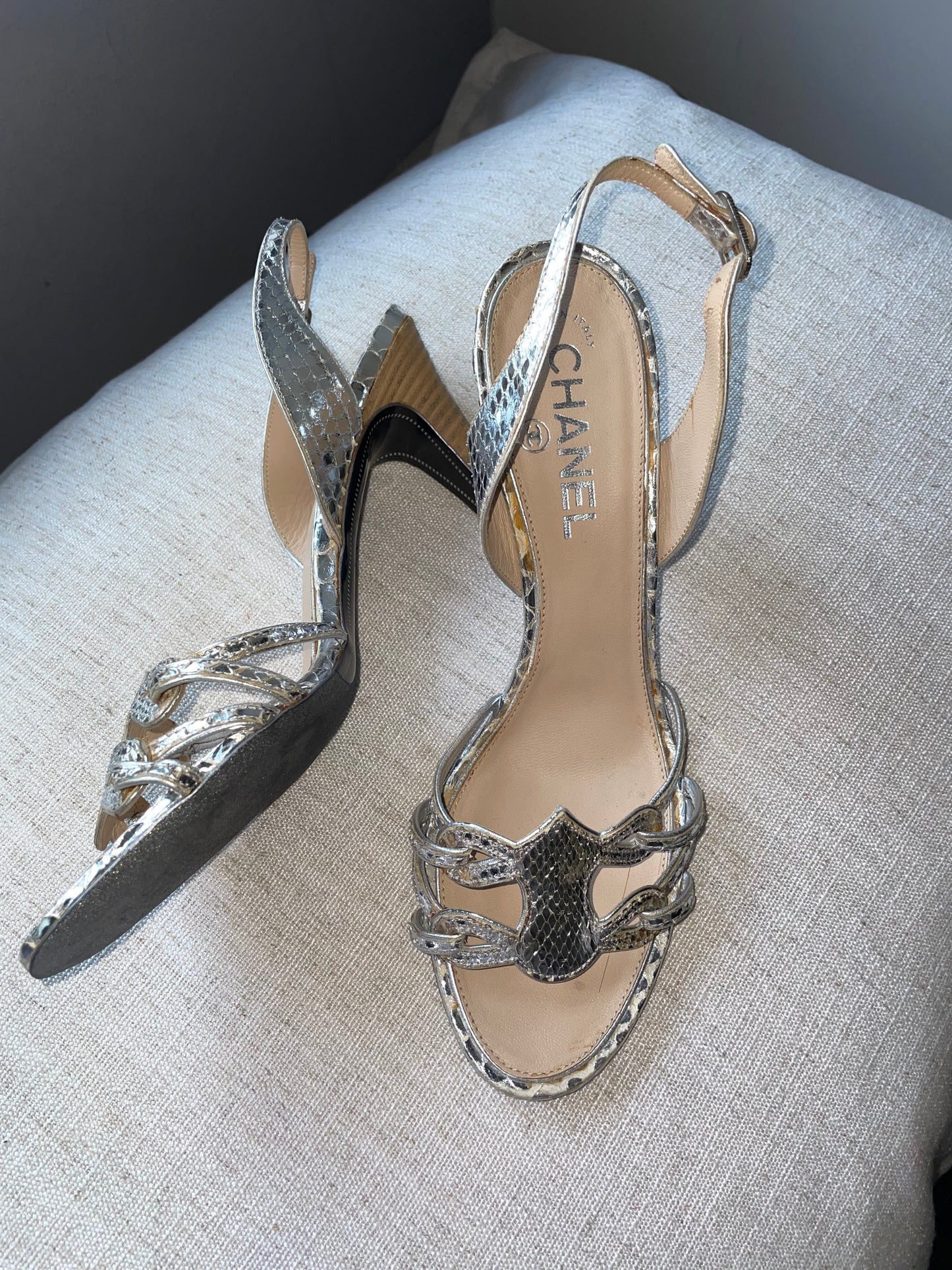 Chanel - heels - Ægte Python - Silver - 38
