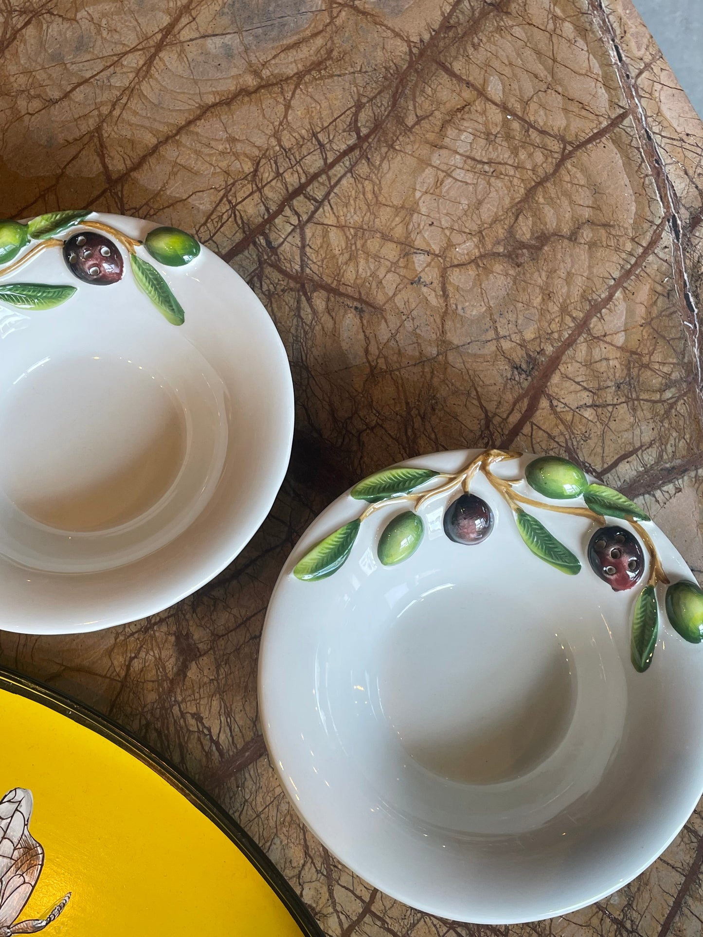 Skål til oliven - Italiensk porcelæn - M. tandstikholder - Sæt af 2