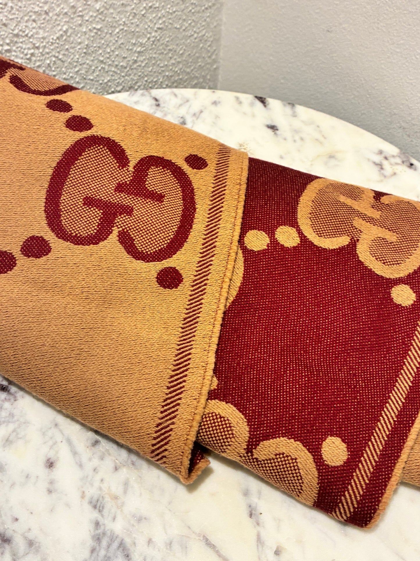 Gucci Monogram Scarf - Cashmere - Camel & Burgundy