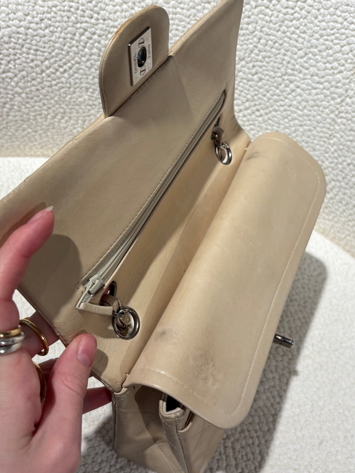 Chanel Classic Flap Bag - Small – Beige Lambskin & Silver Hardware