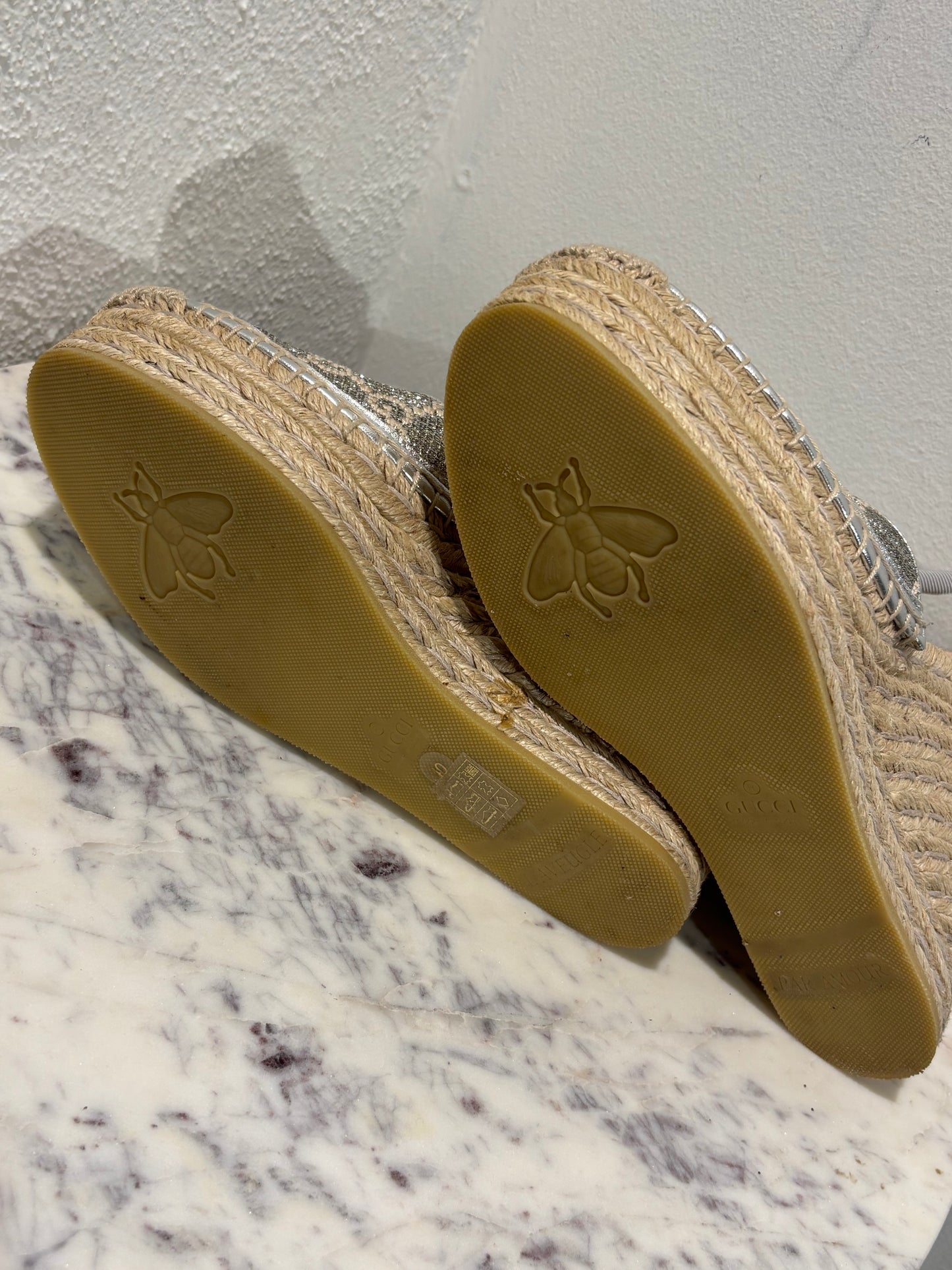 Gucci Wedge Sandals - Silver Monogram - EU 40