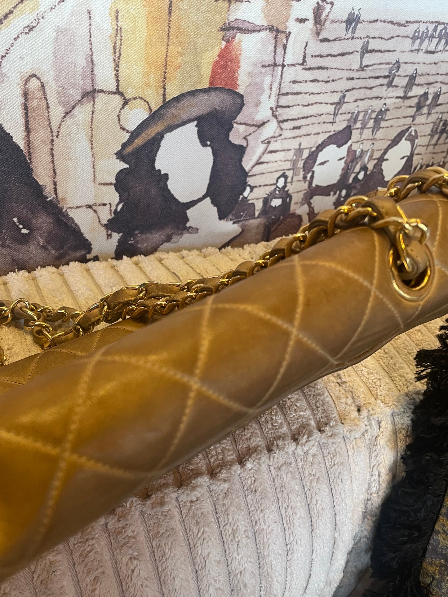 Vintage Chanel Single Flap Bag - Jumbo - Camel - 24k Guld hardware