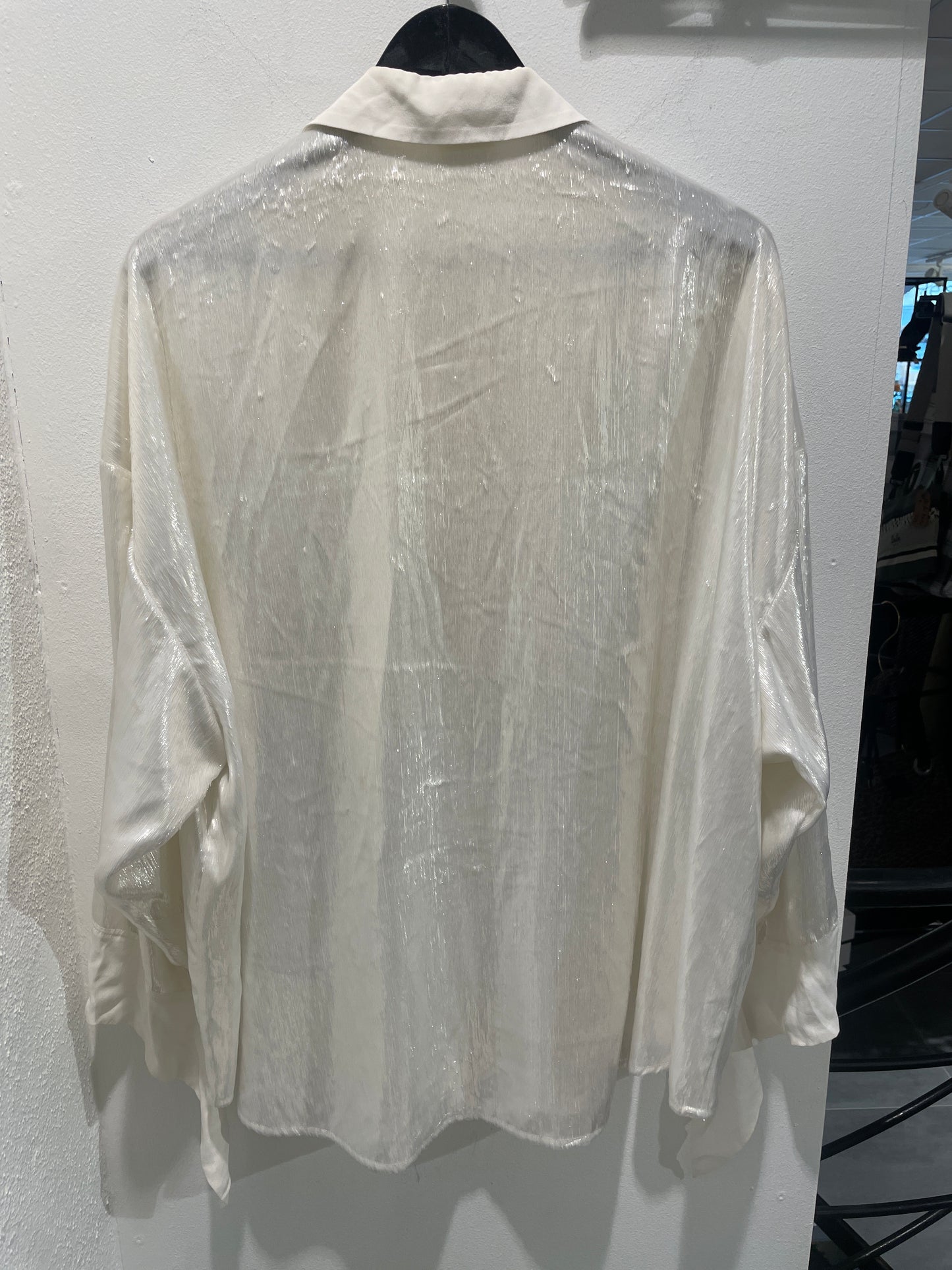 LaLa Berlin - Oversized Shiny Shirt - Off-white - Medinas Wardrobe - S