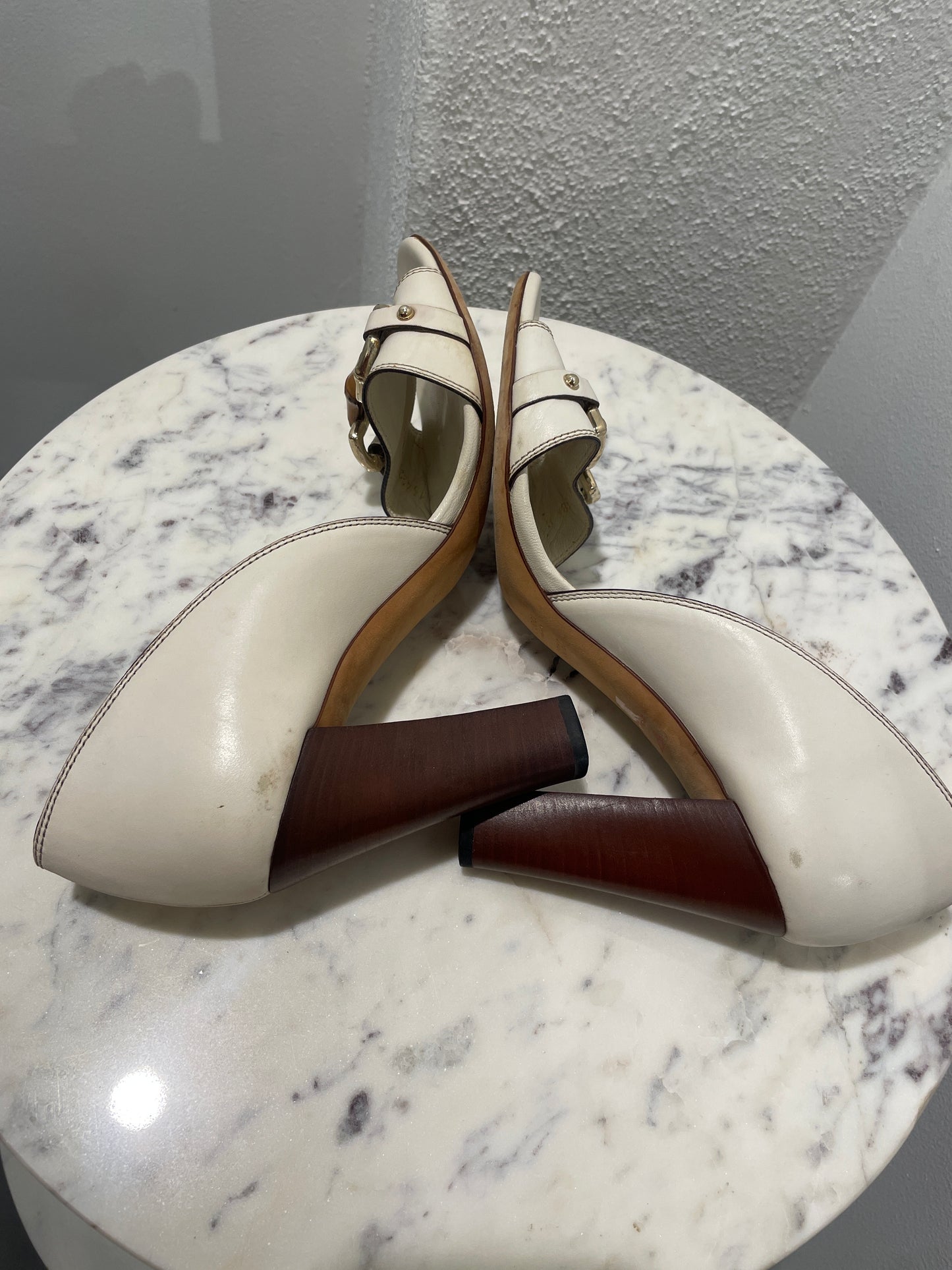 Gucci Ivory Horsebit Bamboo Leather Heels - 38,5 C