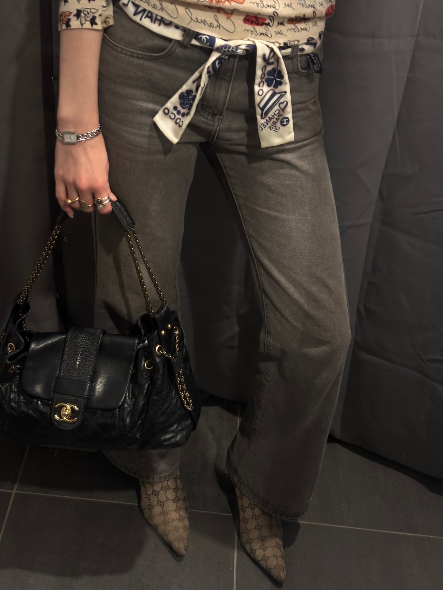 Chanel Stingray Bindi CC Accordion Tote – Black Calfskin & Gold Hardware