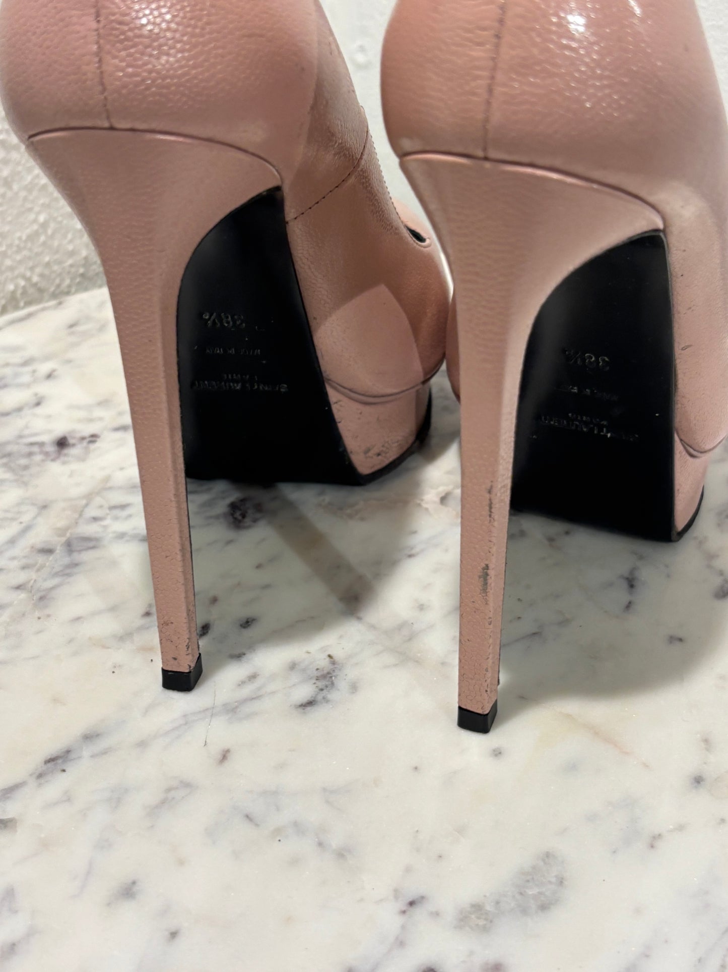 Saint Laurent - Janis platform pumps - Soft pink - 100 mm - 38,5 - Medinas Wardrobe