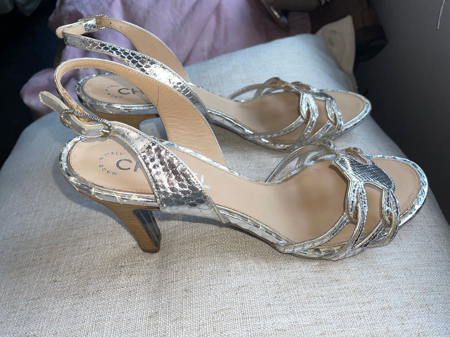 Chanel - heels - Ægte Python - Silver - 38
