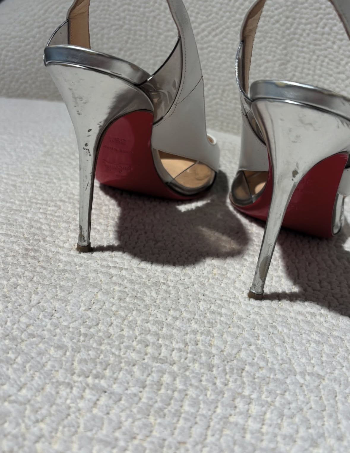 Christian Louboutin Heels – Neutral & Silver Leather - EU 36.5