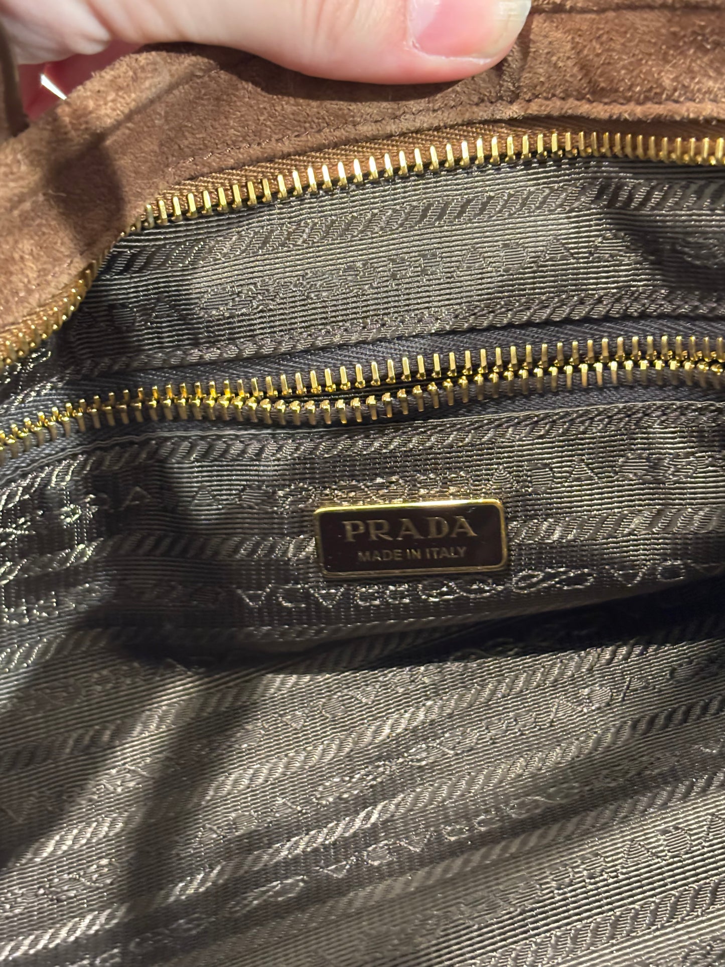 Prada - Suede Triangle Medium Bonnie - Cinnamon - Medinas Wardrobe