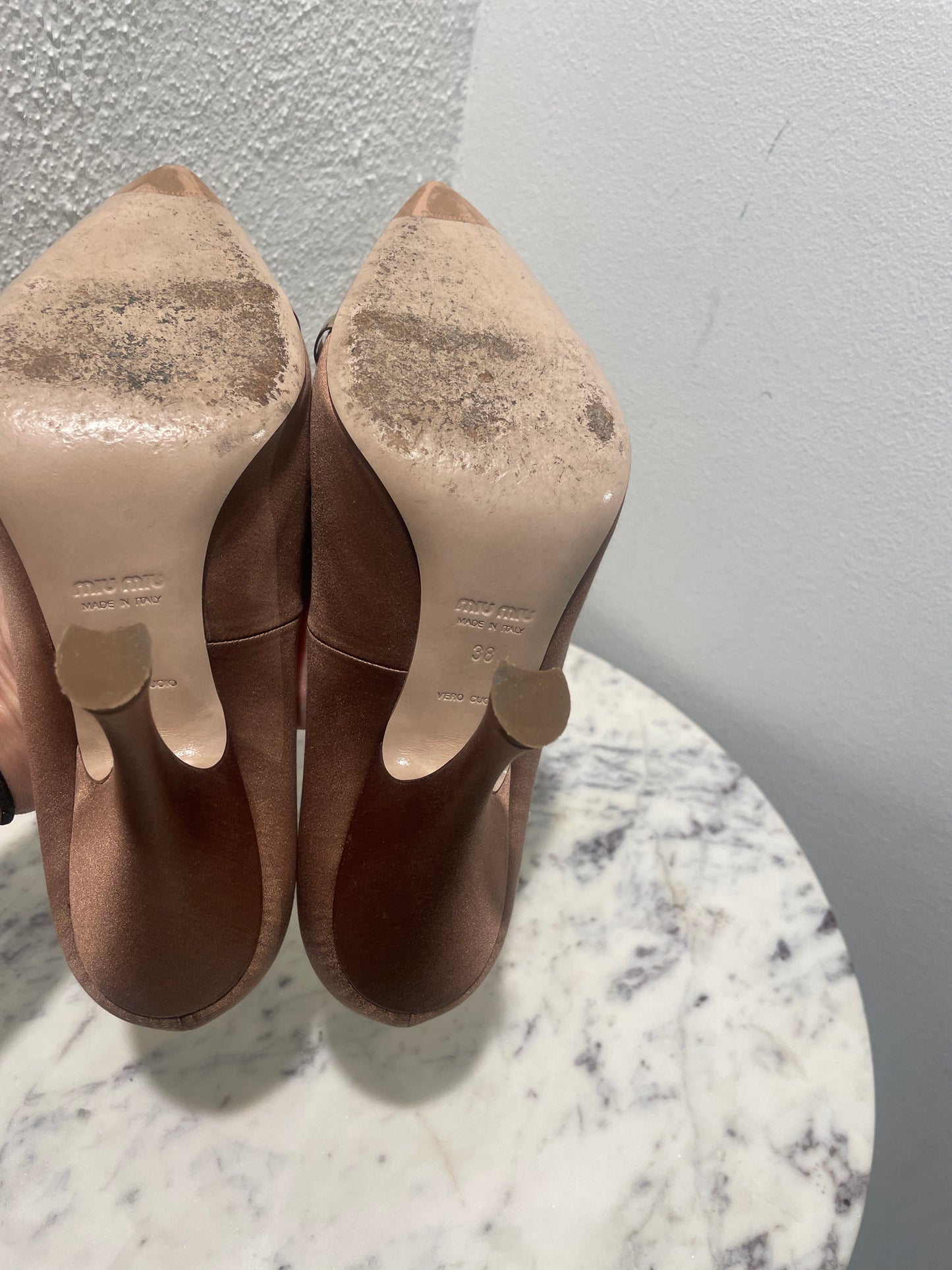 Miu Miu Crystal Embellished Satin Pumps - 38