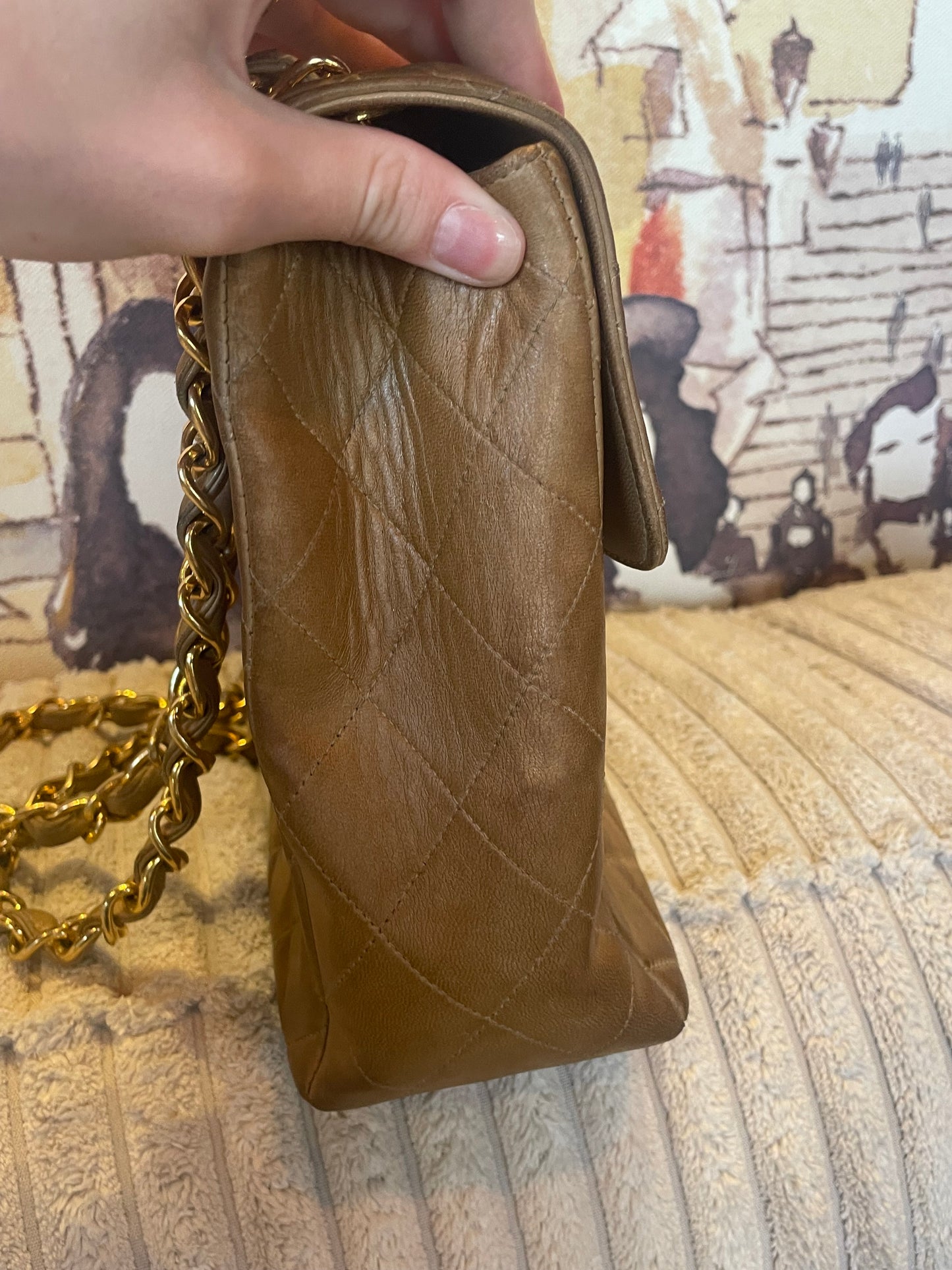 Vintage Chanel Single Flap Bag - Jumbo - Camel - 24k Guld hardware