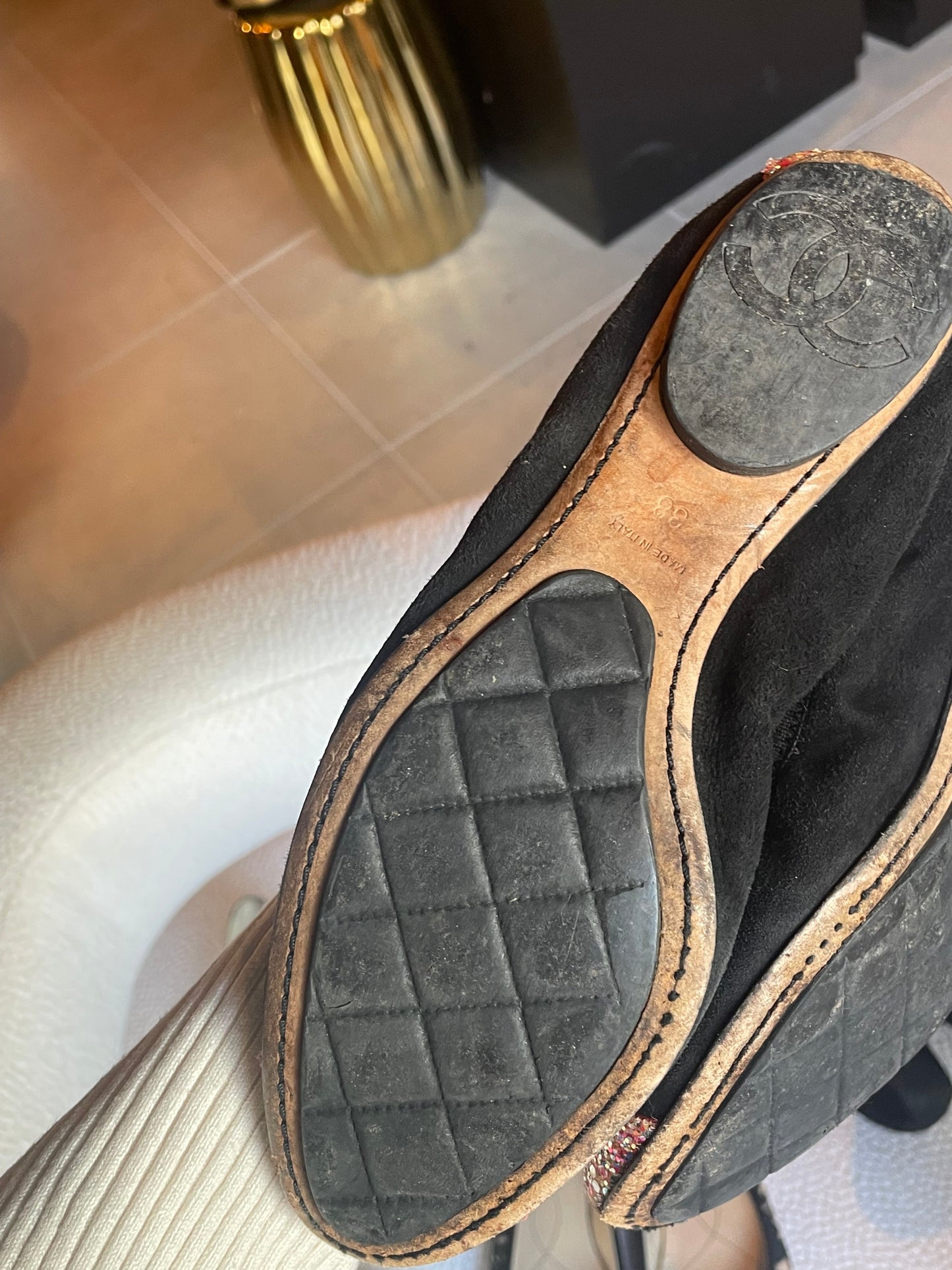Chanel ballerina - Sort ruskind med glitter - 38