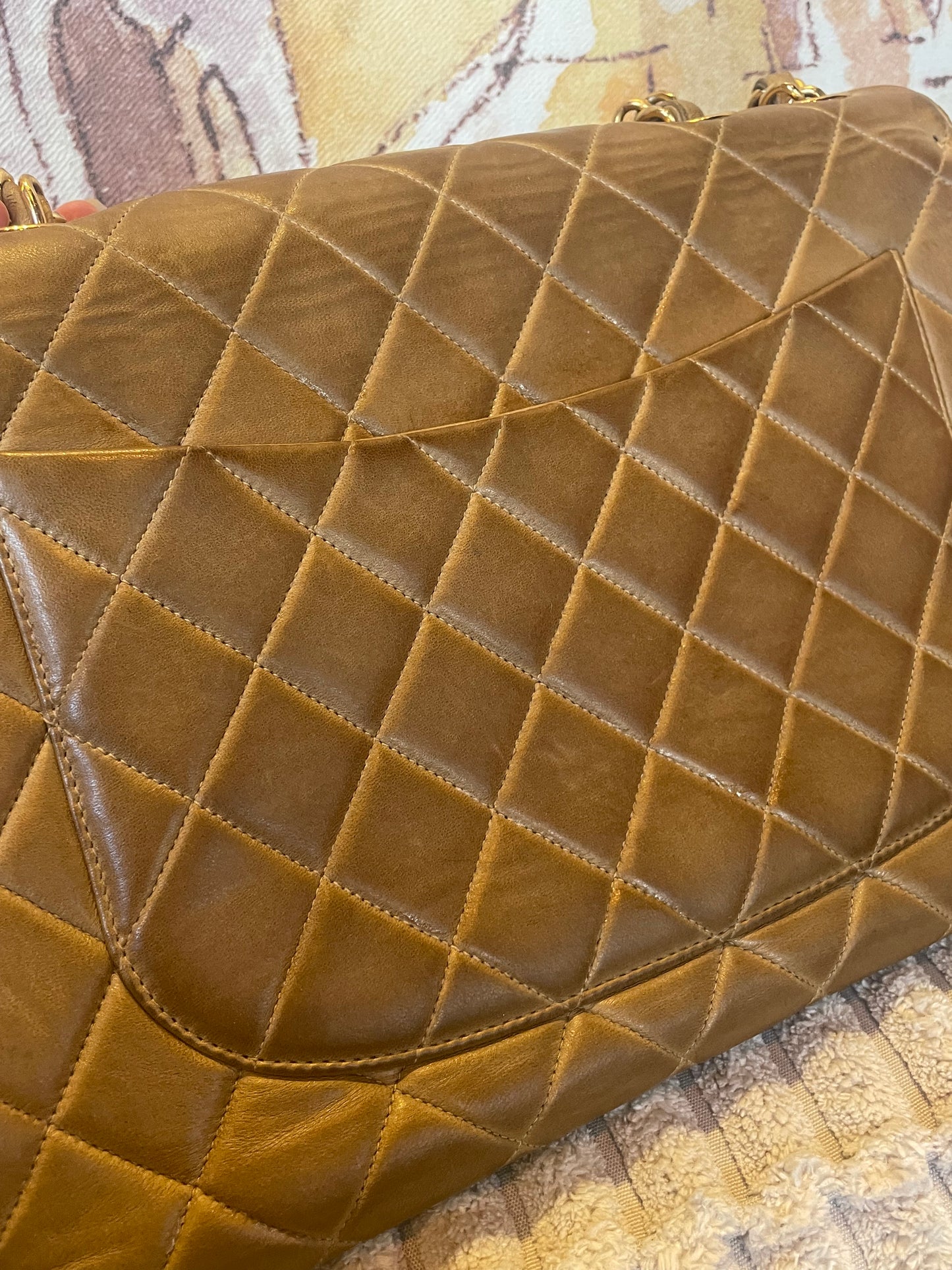 Vintage Chanel Single Flap Bag - Jumbo - Camel - 24k Guld hardware