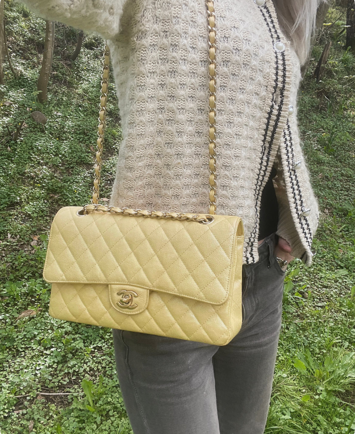 Chanel Classic Flap Bag - Medium - Limited Edition - Iridesent gul - Guld hardware