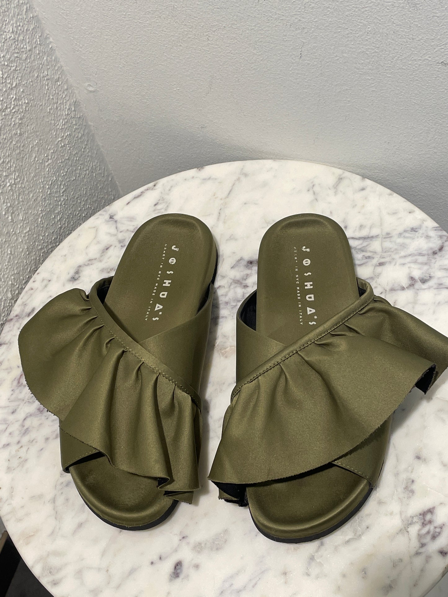 Joshua Sanders Voluminous Ruffle Platform Slides in Olive Green - 37
