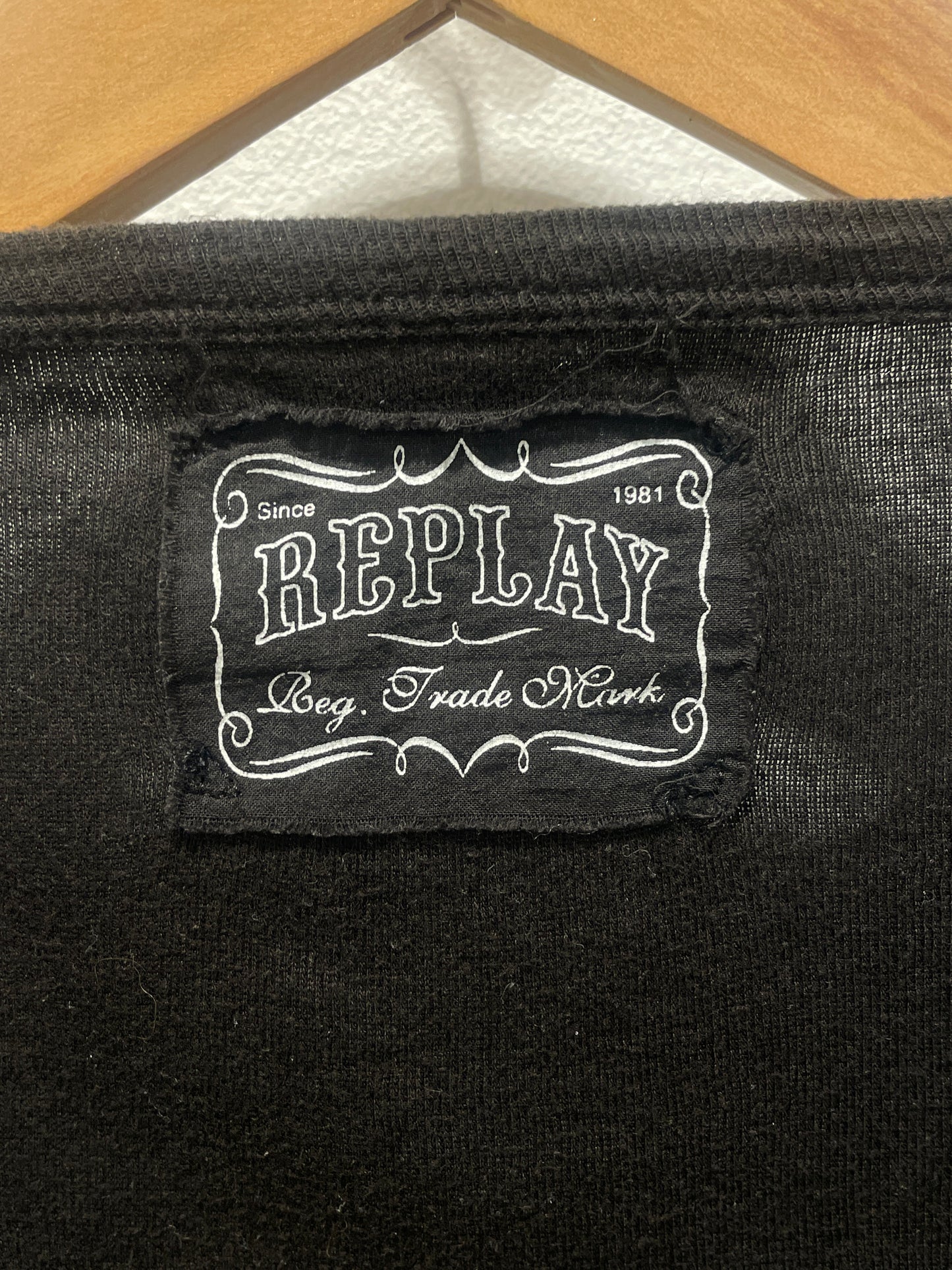 Replay Black Long-Sleeve Henley Top - XS/S