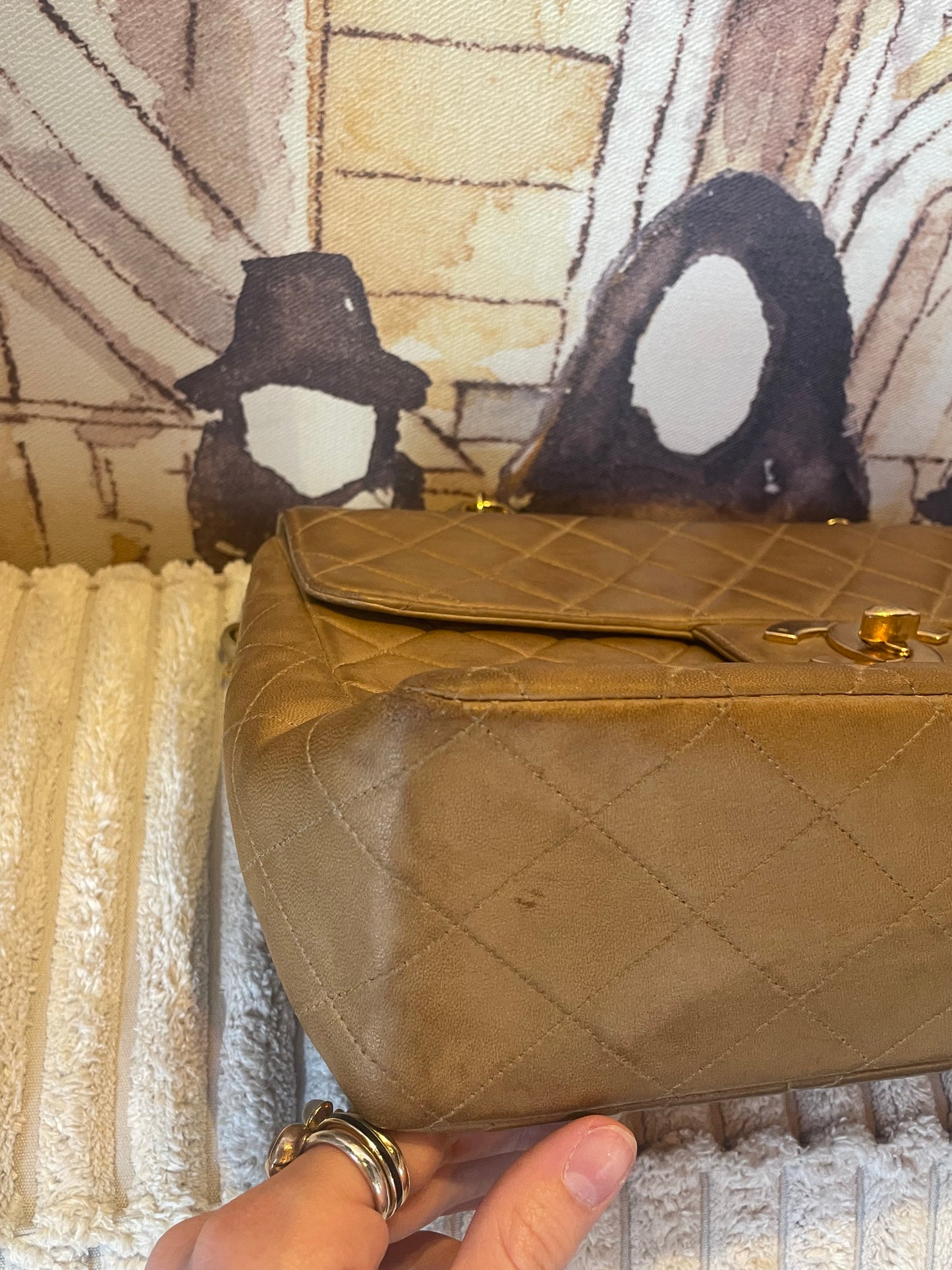 Vintage Chanel Single Flap Bag - Jumbo - Camel - 24k Guld hardware