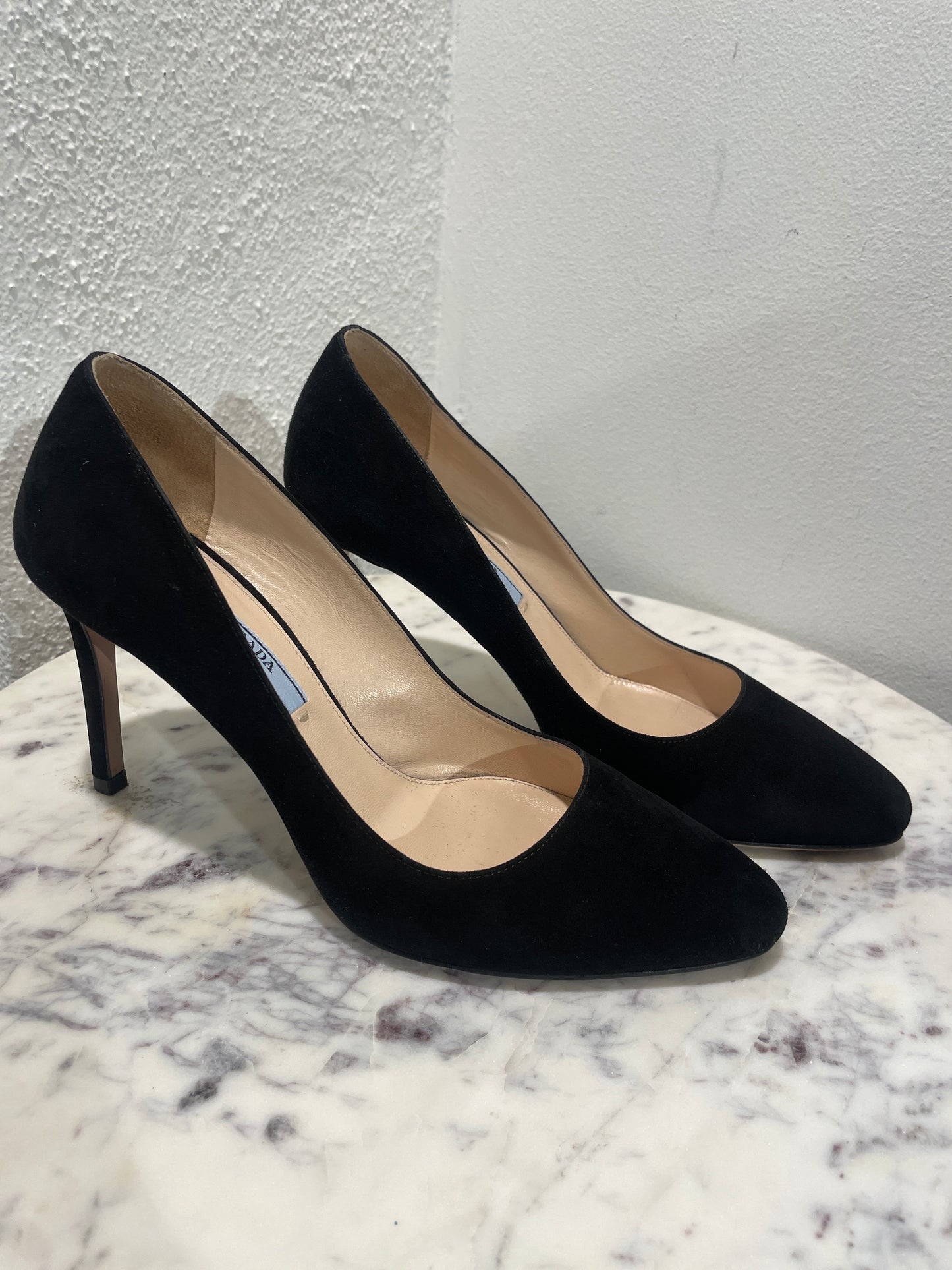 Classic Prada Black Suede Pointed-Toe Stiletto Pumps - 37