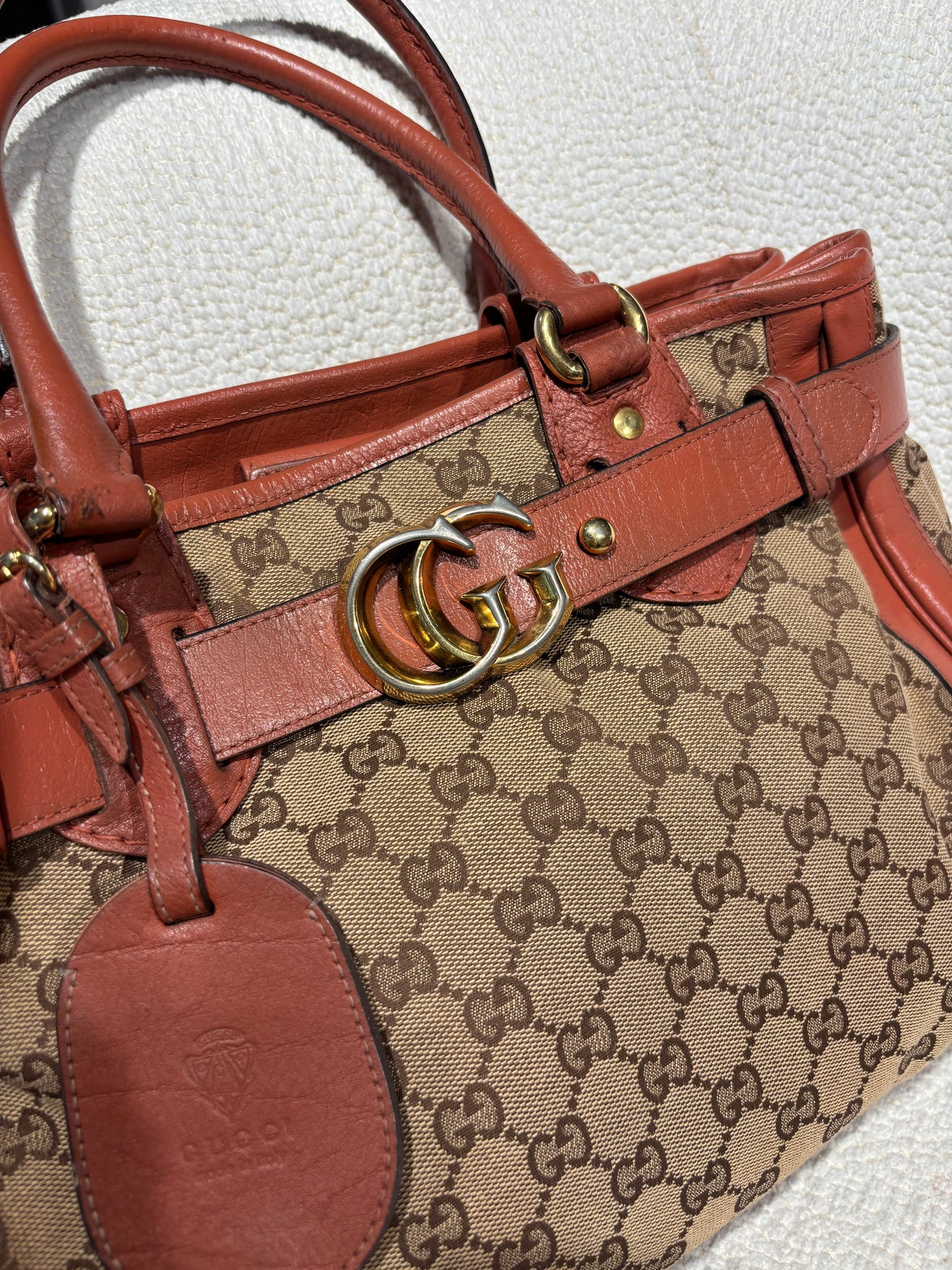 Gucci - Leather tote & Canvas - Orange/Cognac
