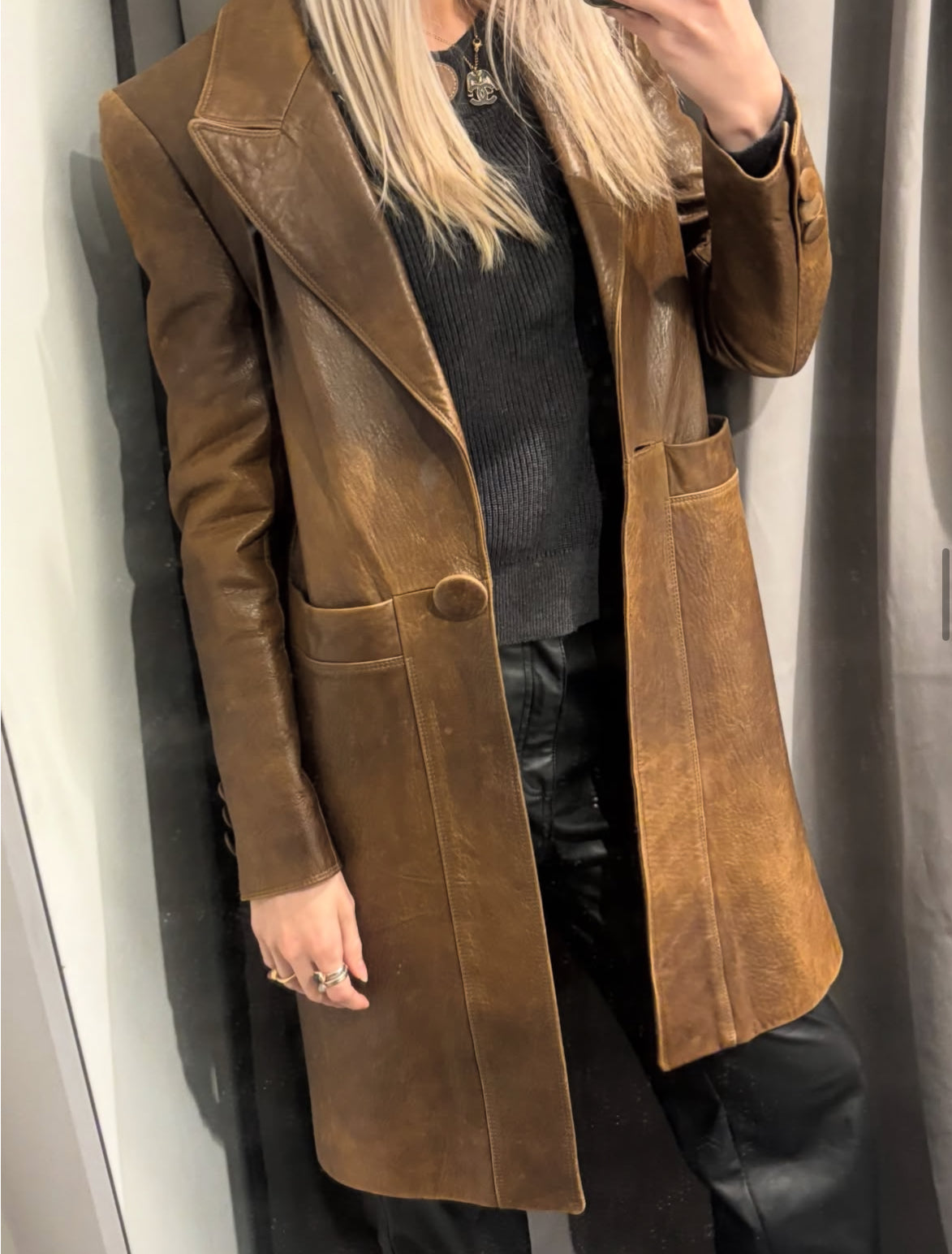 Cerrutti Leather Coat - Brown with Exclusive Buttons - Size Small