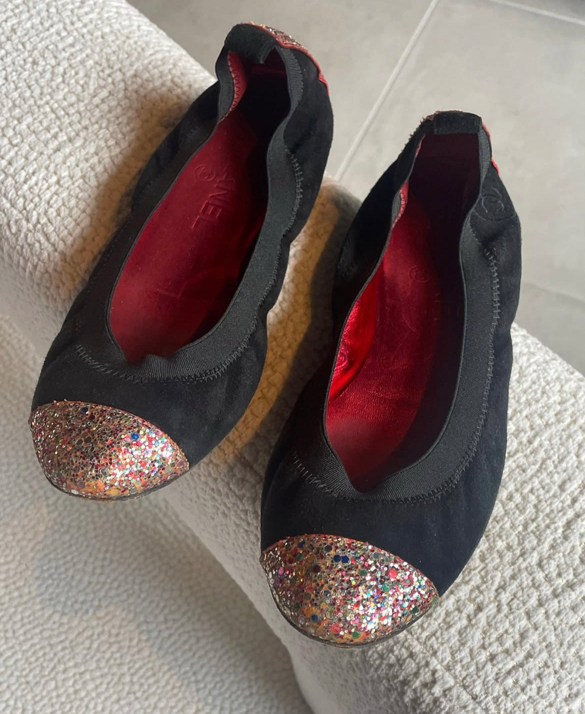 Chanel ballerina - Sort ruskind med glitter - 38