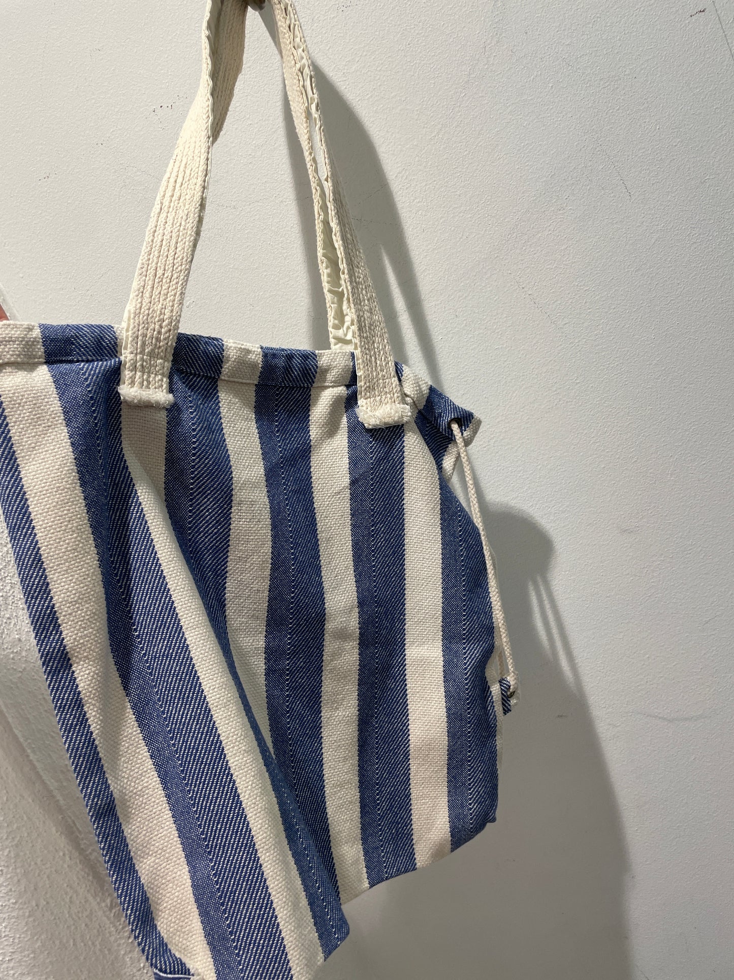 Aiayu Blue and White Striped Organic Cotton Tote Bag - M