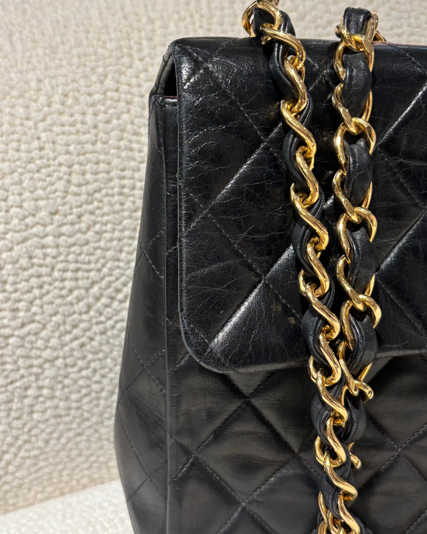 Chanel Vintage XL Classic Flap Bag – Black Lambskin & 24K Gold Hardware