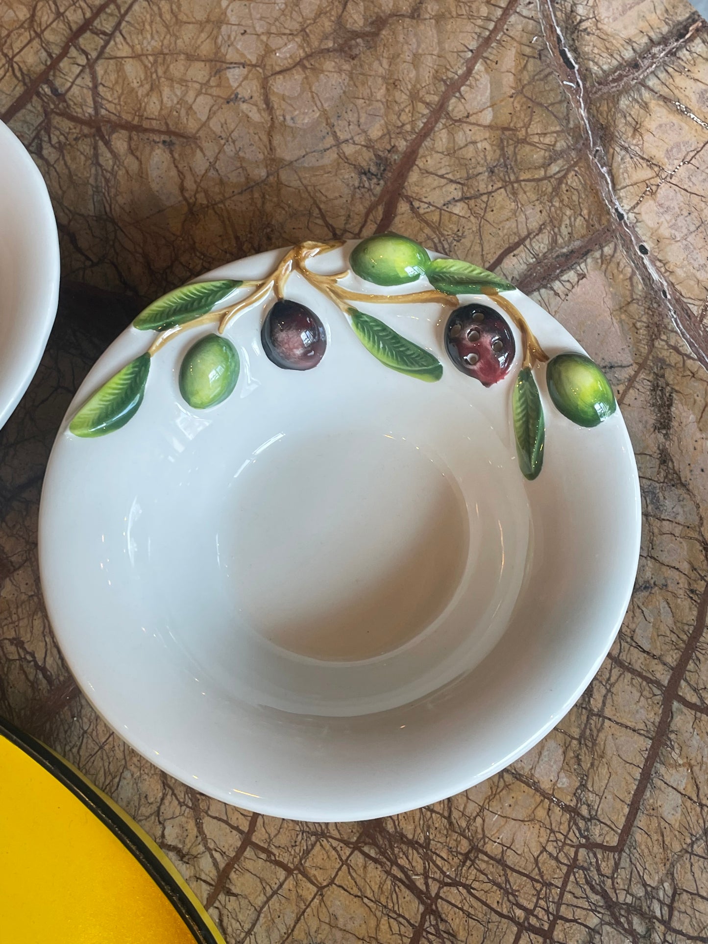 Skål til oliven - Italiensk porcelæn - M. tandstikholder - Sæt af 2