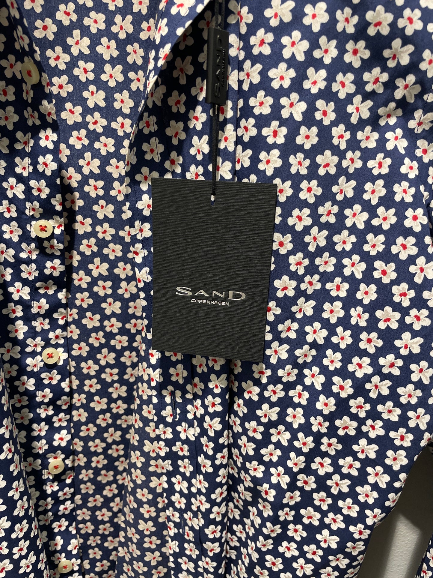 SAND Copenhagen Micro Floral Print Long Sleeve Shirt – Navy Blue – EU44