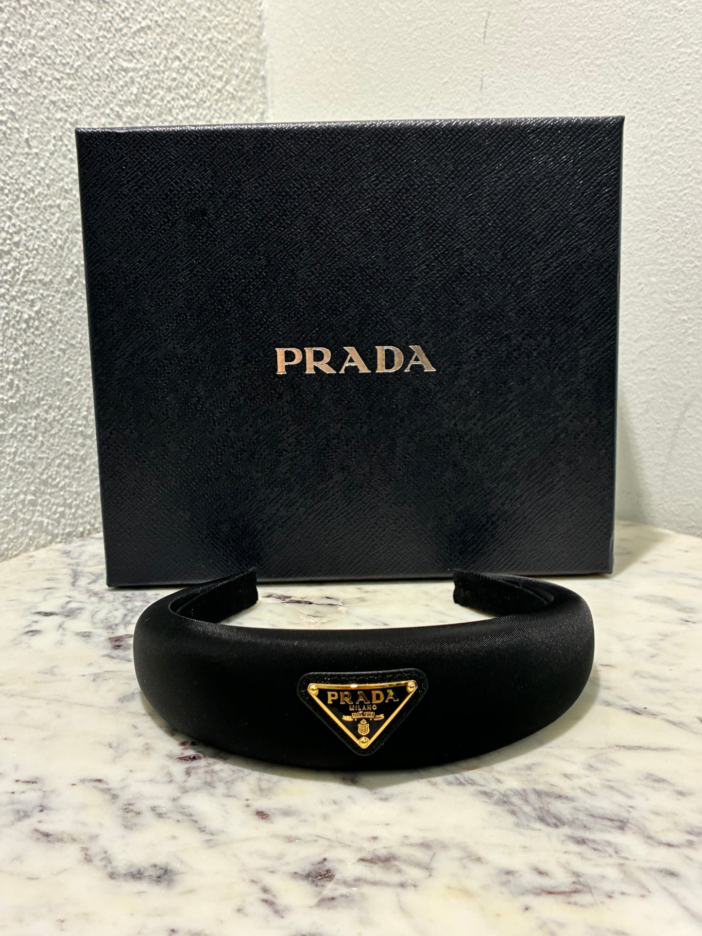 Prada Headband - Black with Silver Logo
