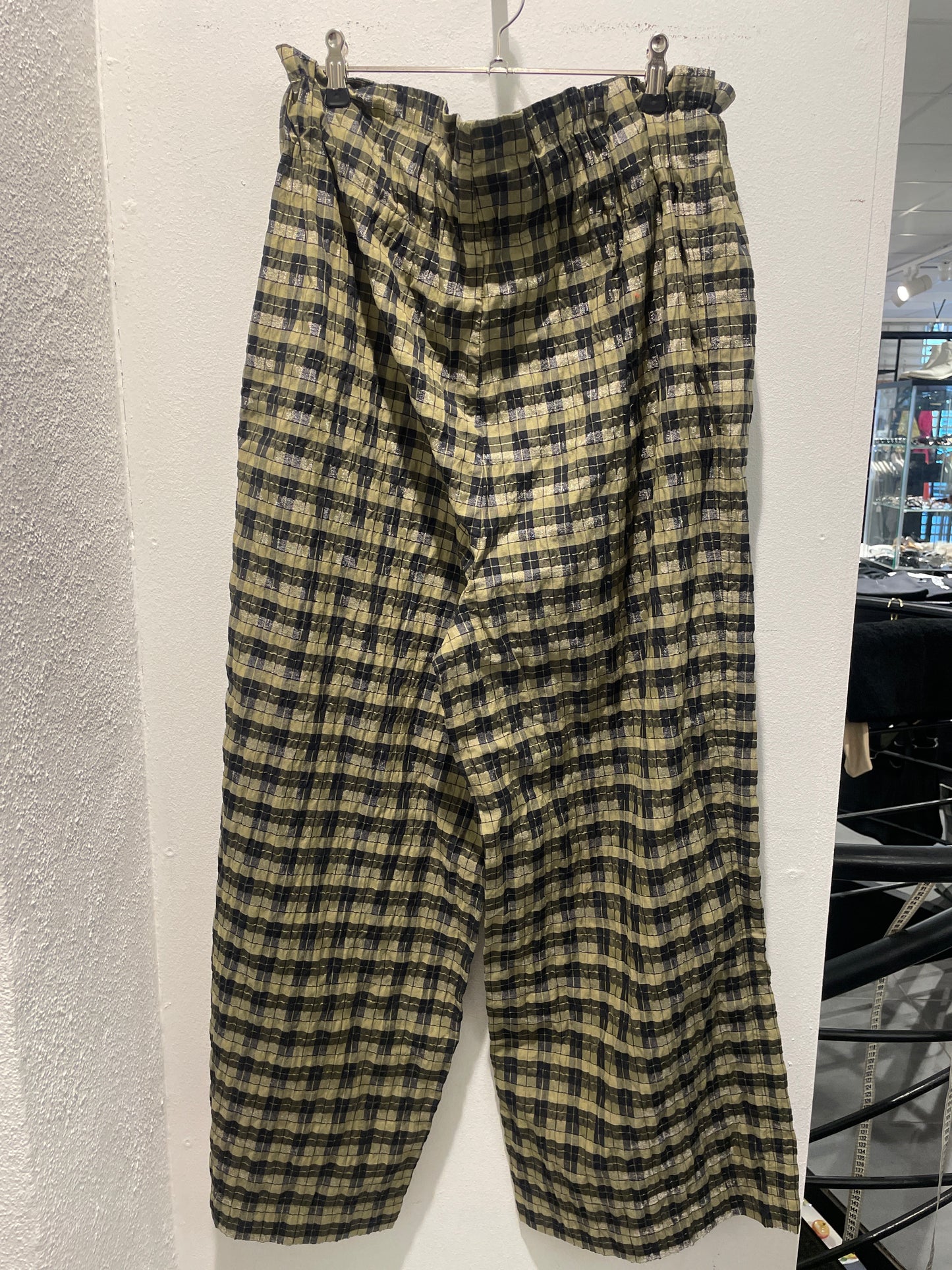 Ganni Plaid Metallic Wide-Leg Trousers - EU42
