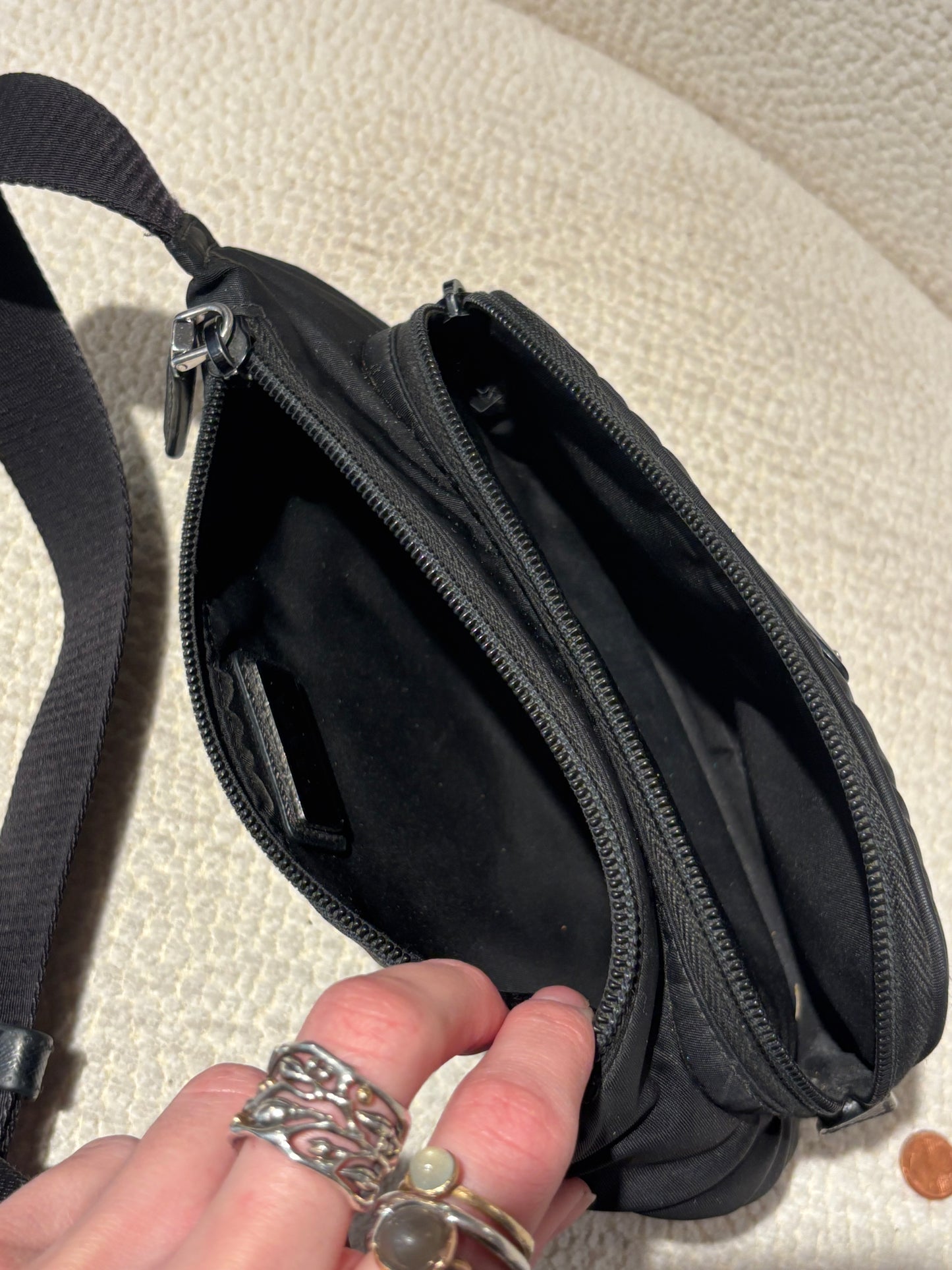 Prada Crossbody Bag - Black Nylon & Silver Logo