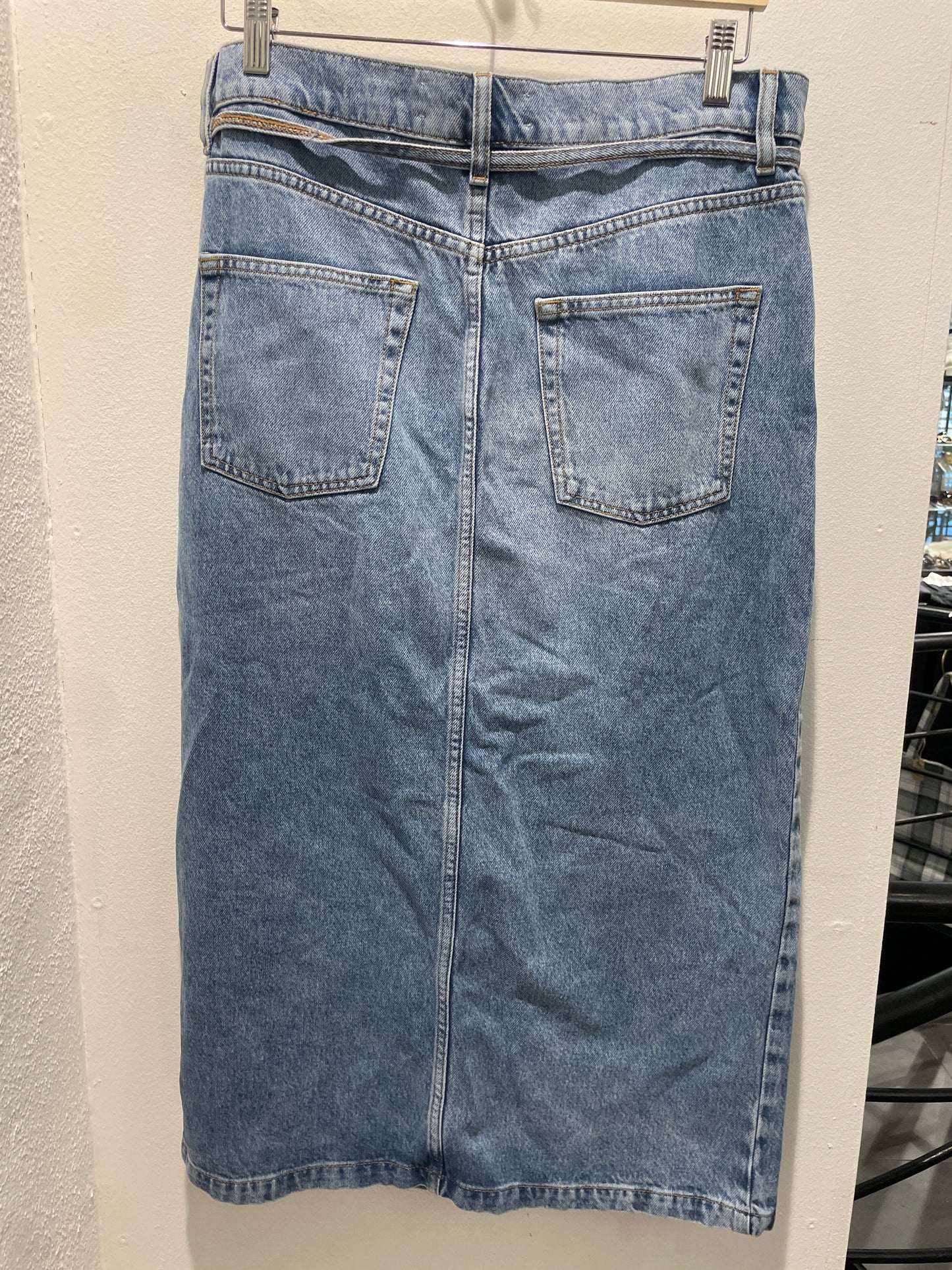 DAY — Denim Midi Skirt with Front Slit and Tie Belt - Size EU 38