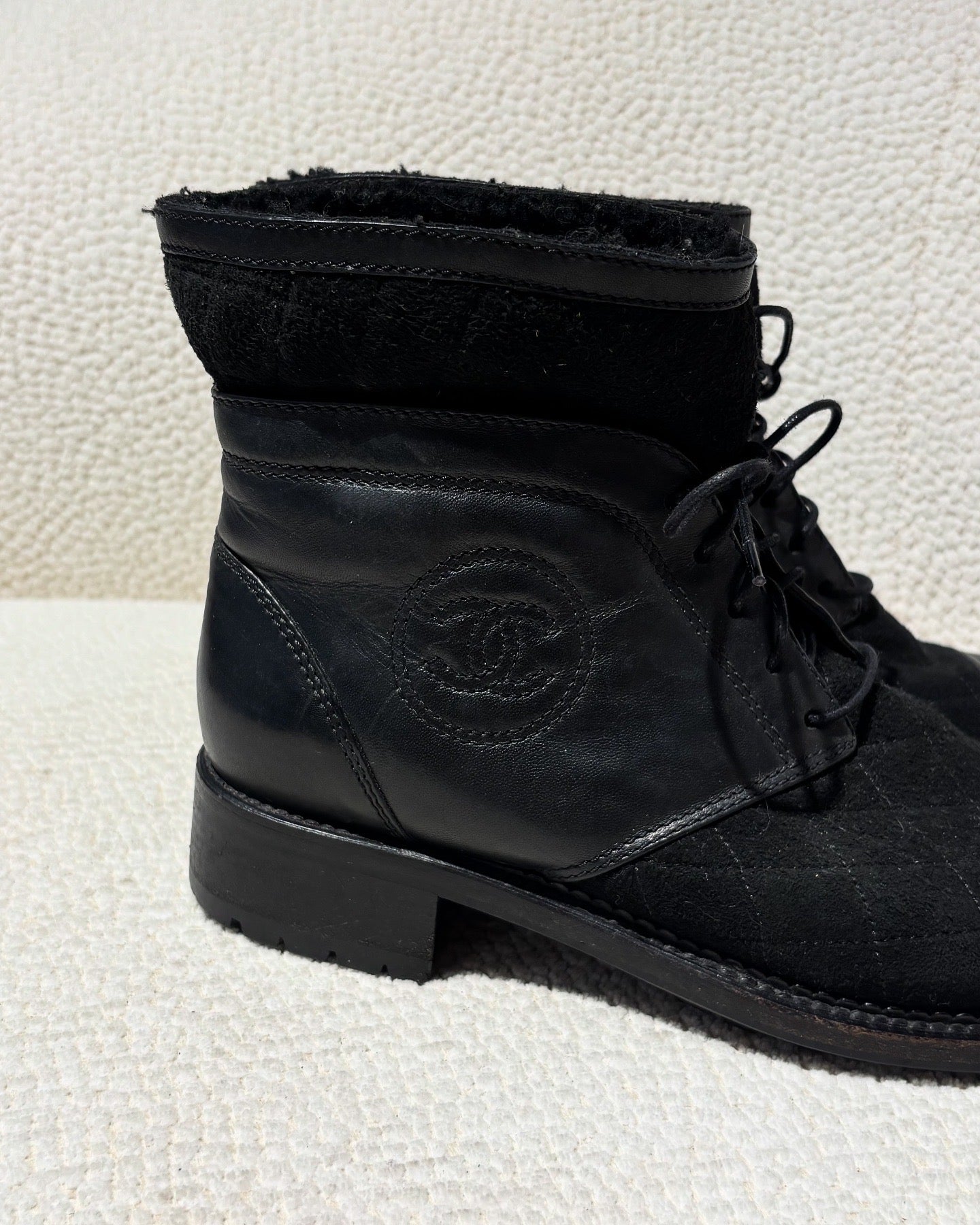 Chanel Combat Boots – Black Calfskin with Suede Details – EU 39