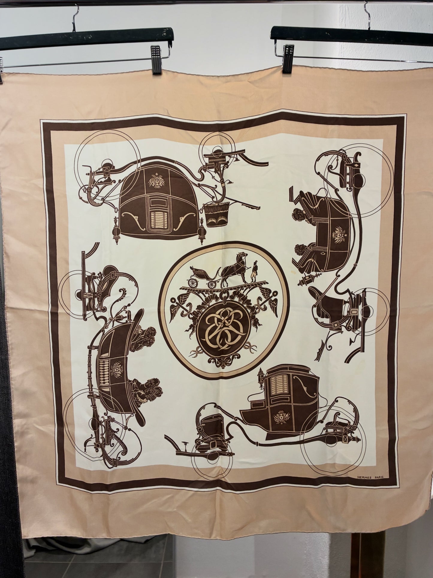 Hermès Silk Scarf – Beige & Brown