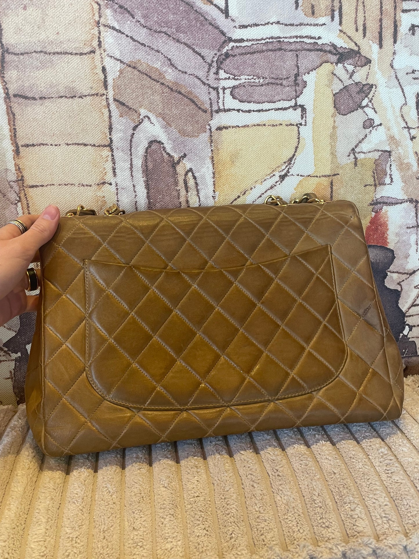 Vintage Chanel Single Flap Bag - Jumbo - Camel - 24k Guld hardware