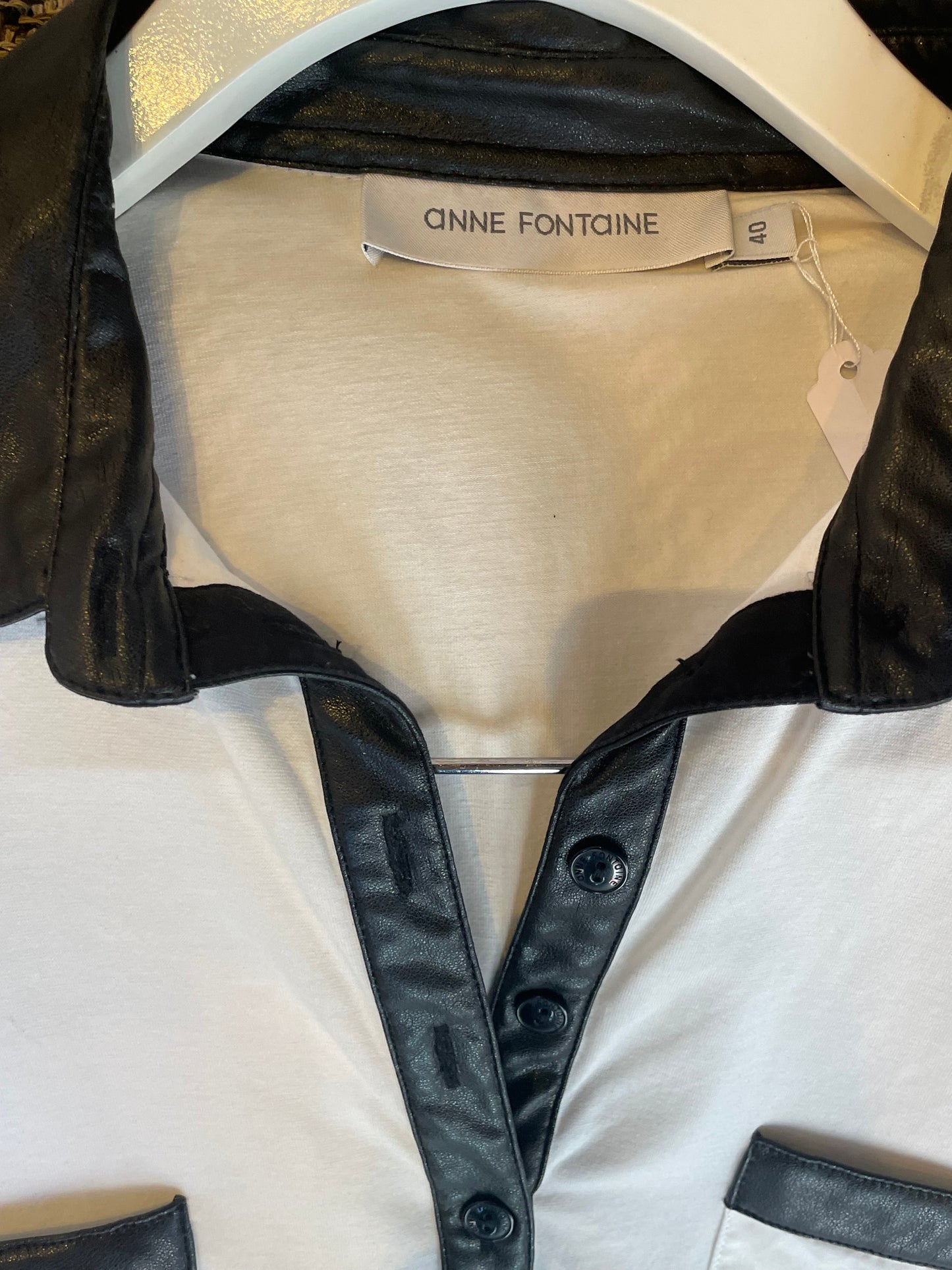 Skjorte - Hvid m. vegan-skind - Anne Fontaine