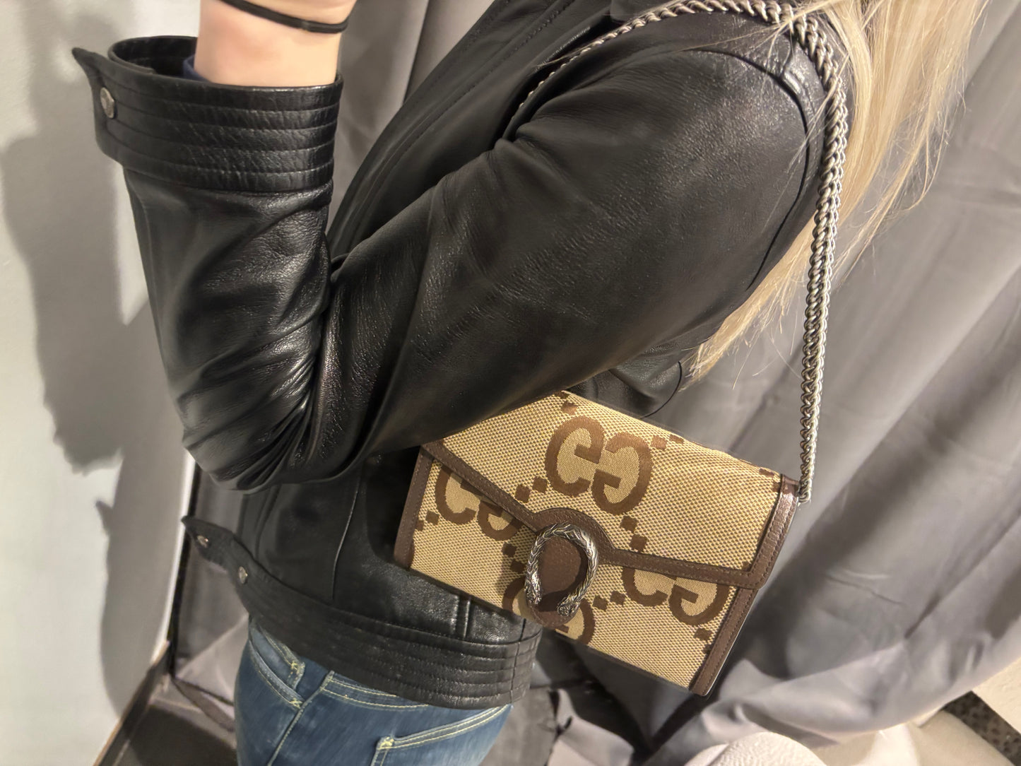 Gucci Dionysus Wallet on Chain - Brown Supreme Canvas & Silver Hardware