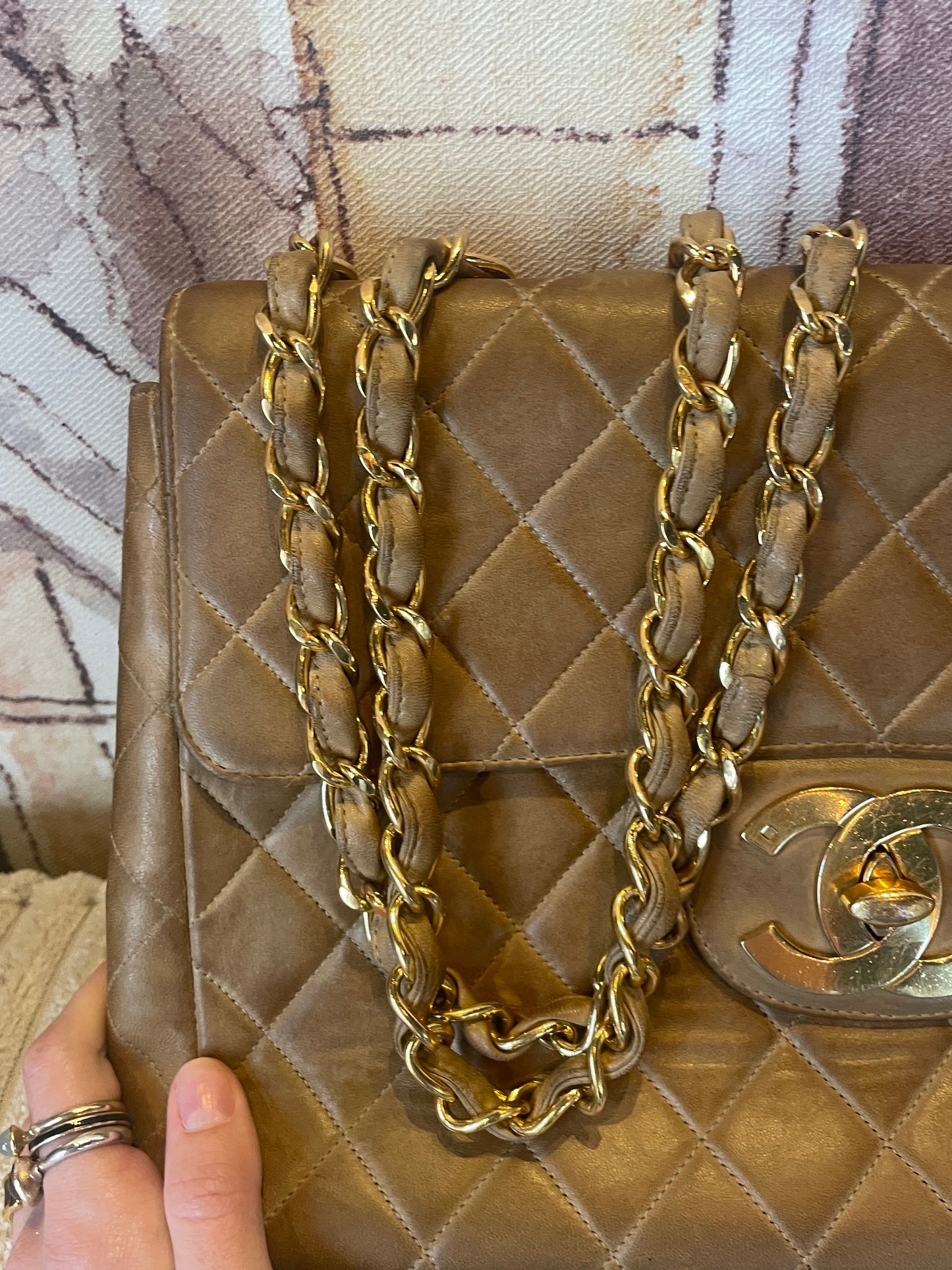 Vintage Chanel Single Flap Bag - Jumbo - Camel - 24k Guld hardware